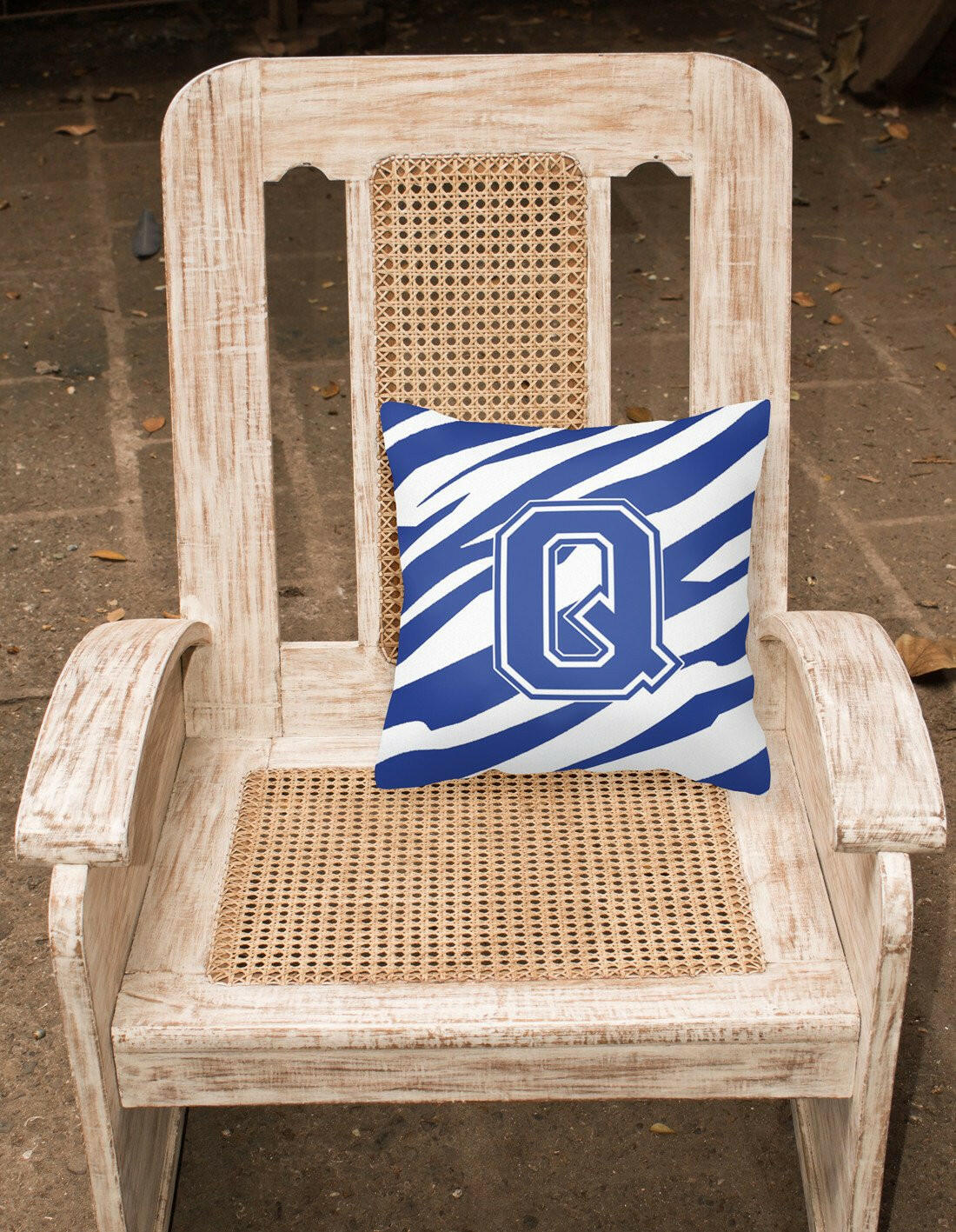 Monogram Initial Q Tiger Stripe Blue and White Decorative  Canvas Fabric Pillow - the-store.com