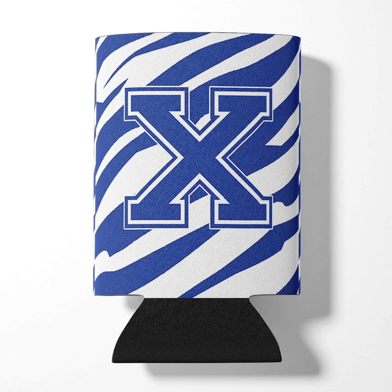 Letter X Initial Monogram - Tiger Stripe Blue and White Can Beverage Insulator Hugger.