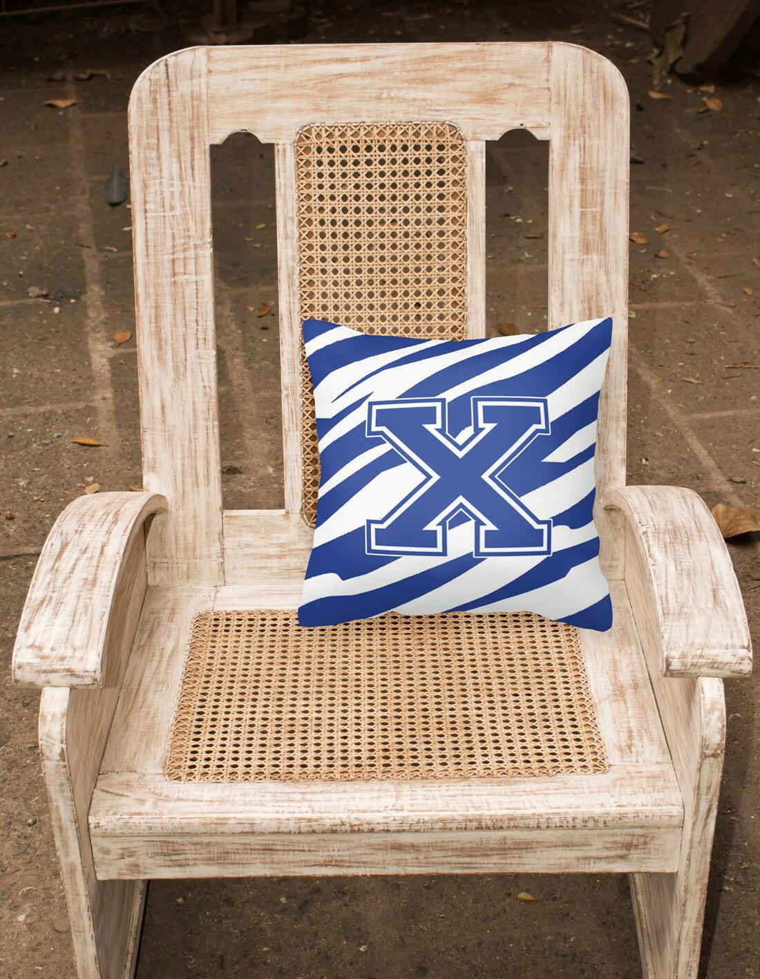 Monogram Initial X Tiger Stripe Blue and White Decorative Canvas Fabric Pillow - the-store.com