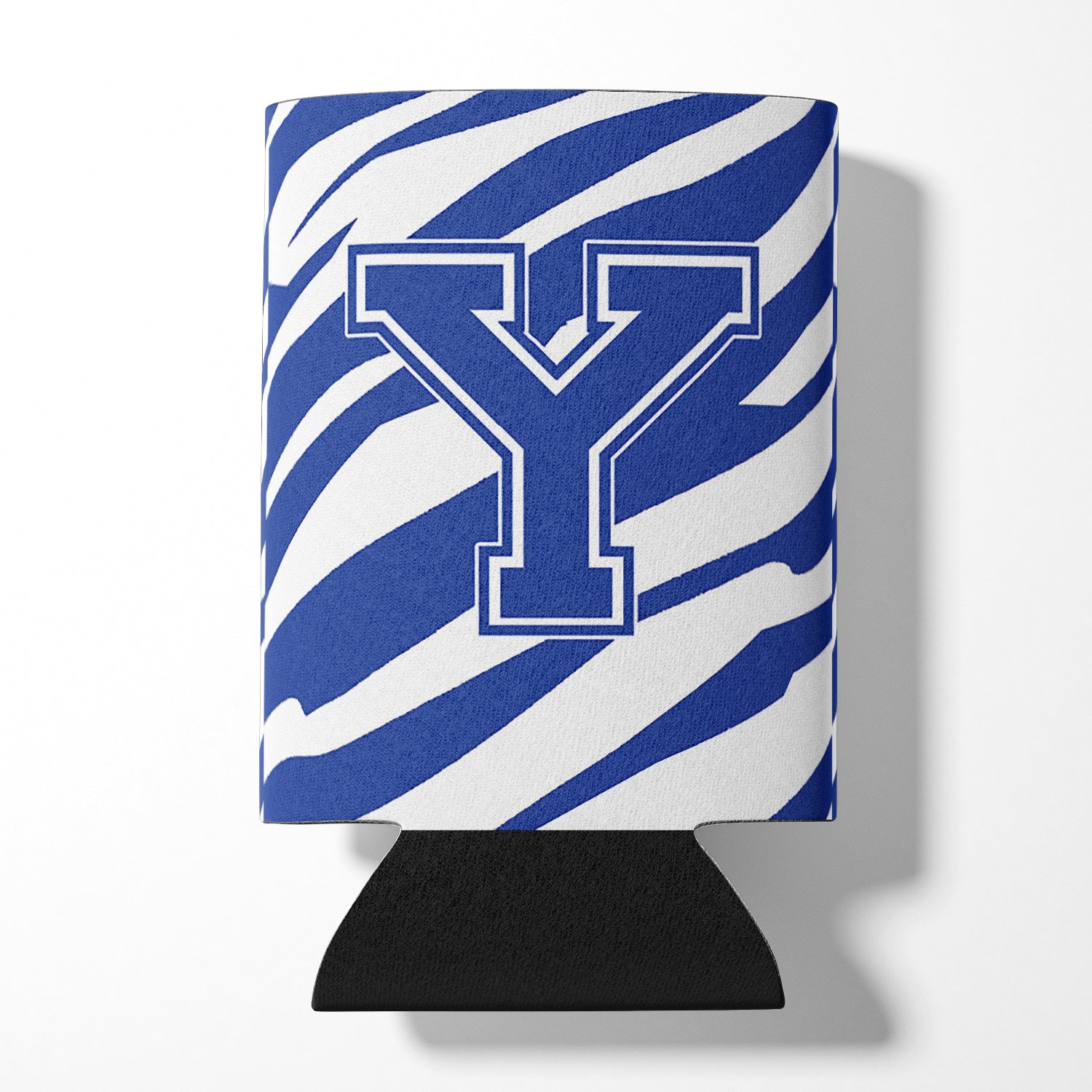 Letter Y Initial Monogram - Tiger Stripe Blue and White Can Beverage Insulator Hugger.