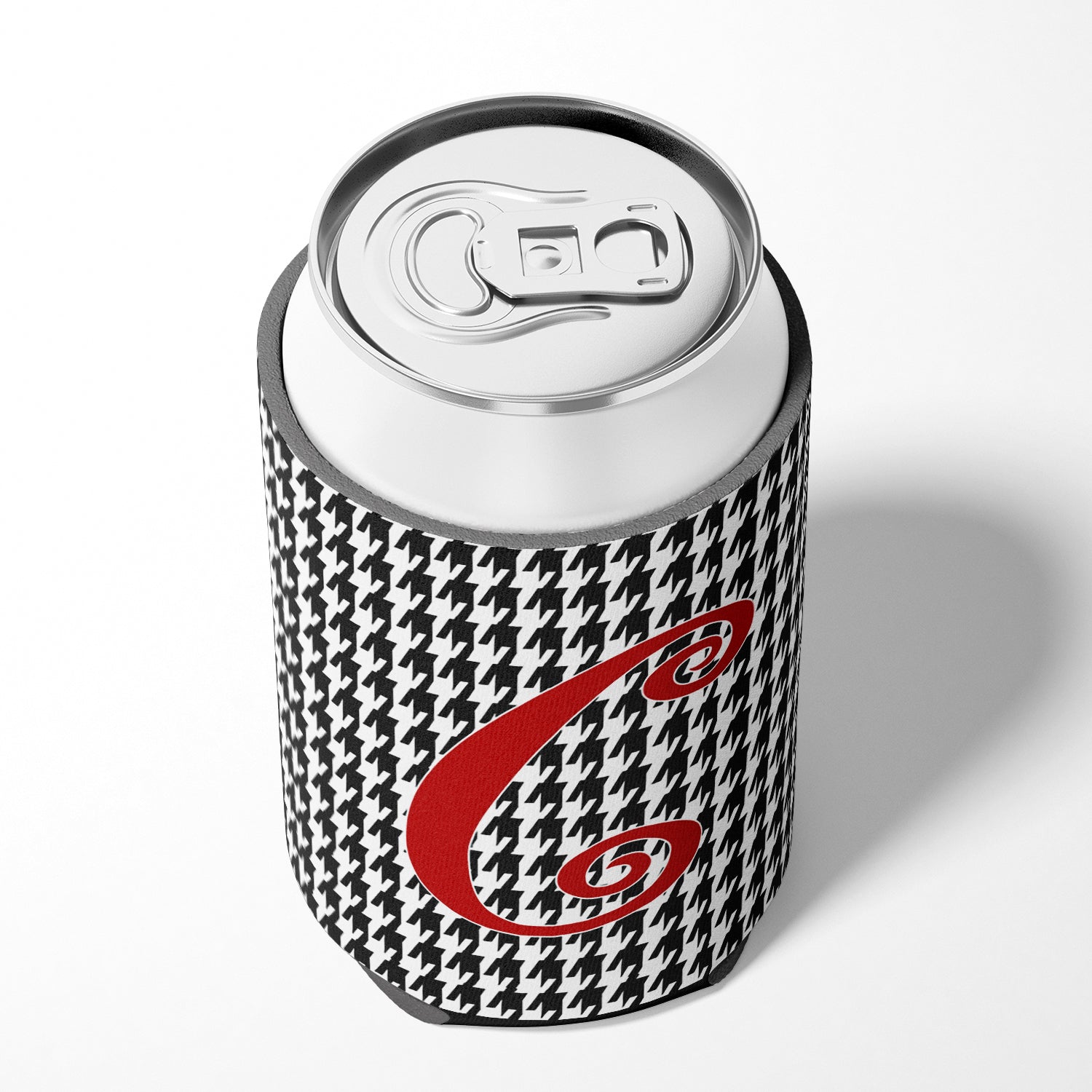 Letter C Initial Monogram - Houndstooth Black Can or Bottle Beverage Insulator Hugger.