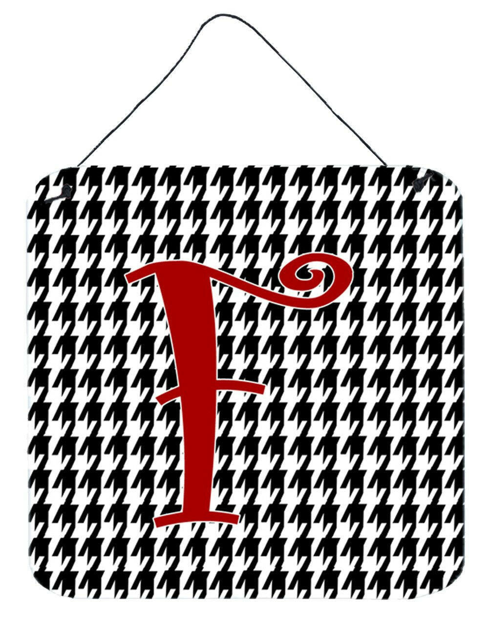 Letter F Initial Monogram - Houndstooth Black Wall or Door Hanging Prints by Caroline's Treasures