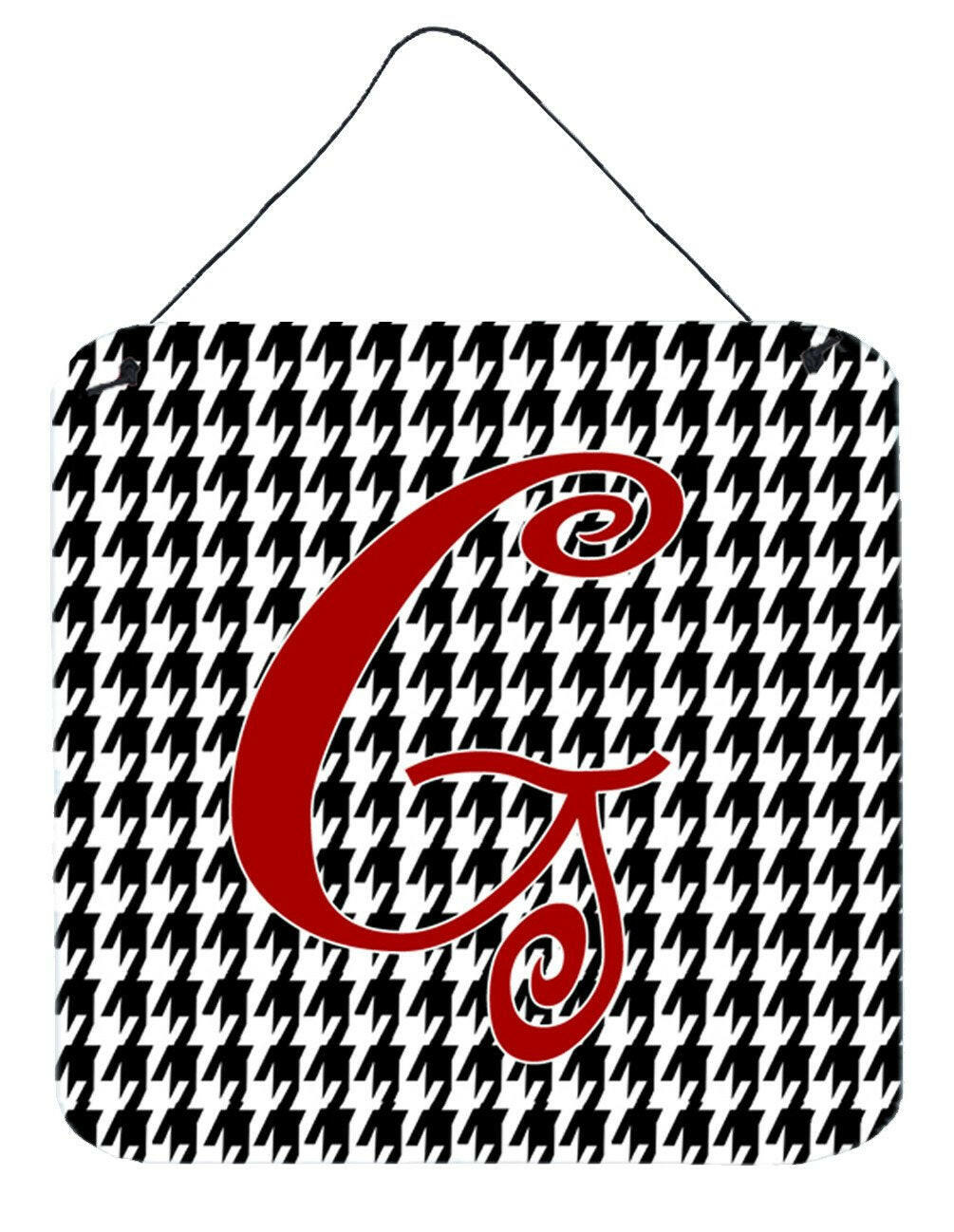 Letter G Initial Monogram - Houndstooth Black Wall or Door Hanging Prints by Caroline's Treasures