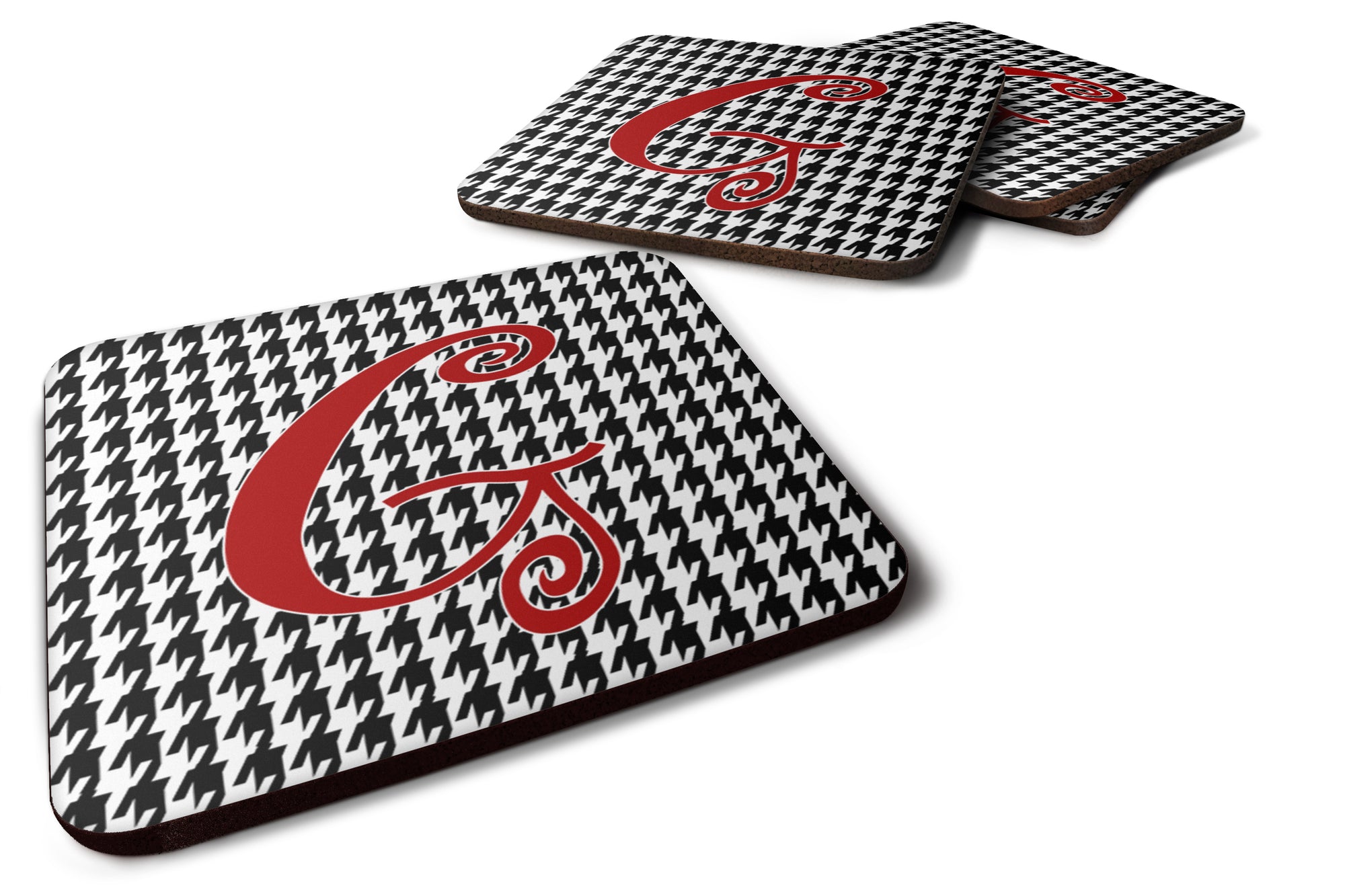 Set of 4 Monogram - Houndstooth Black Foam Coasters Initial Letter G - the-store.com