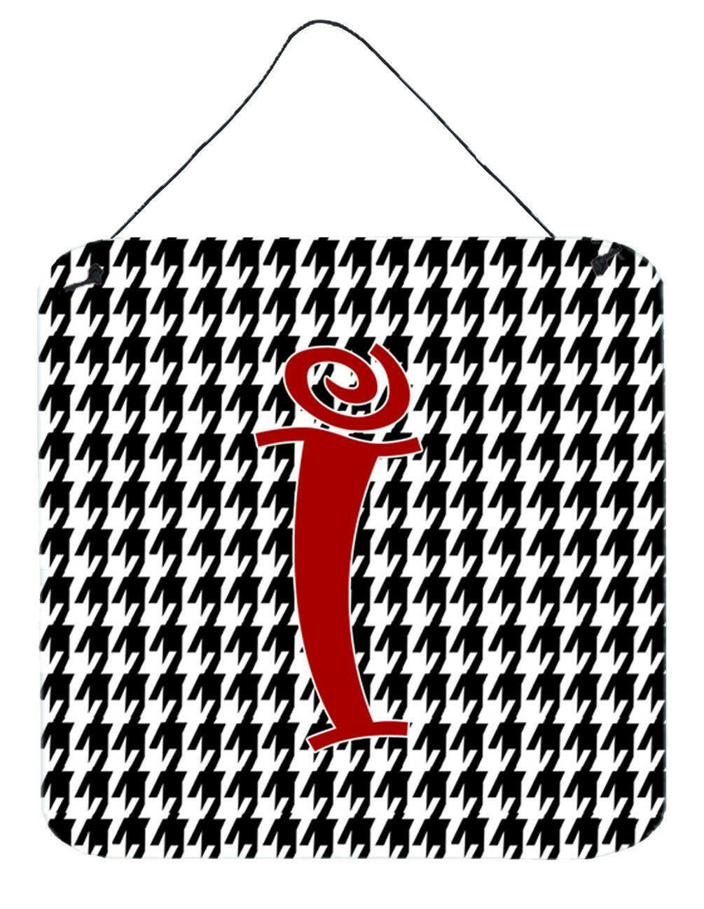 Letter I Initial Monogram - Houndstooth Black Wall or Door Hanging Prints by Caroline&#39;s Treasures