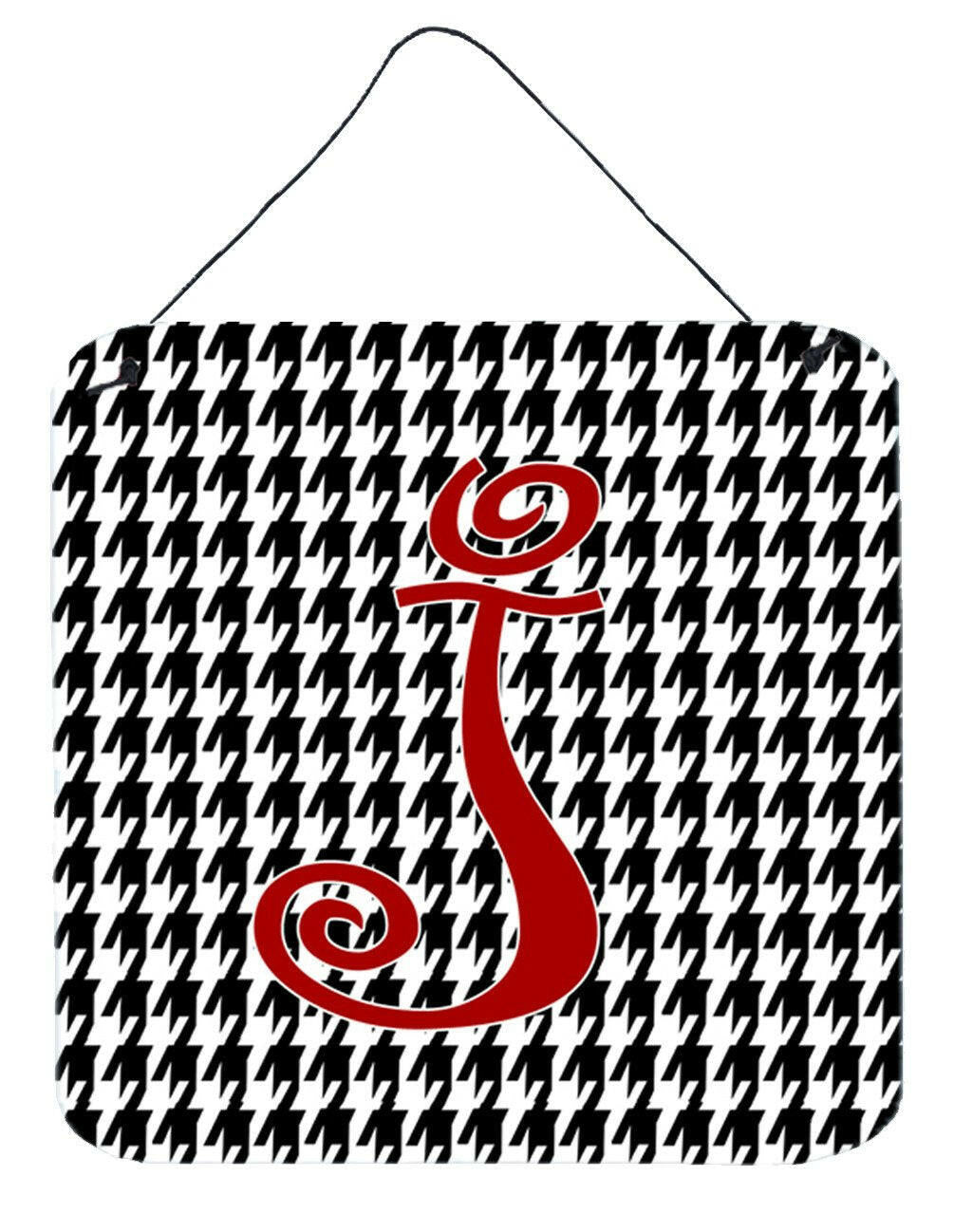 Letter J Initial Monogram - Houndstooth Black Wall or Door Hanging Prints by Caroline's Treasures