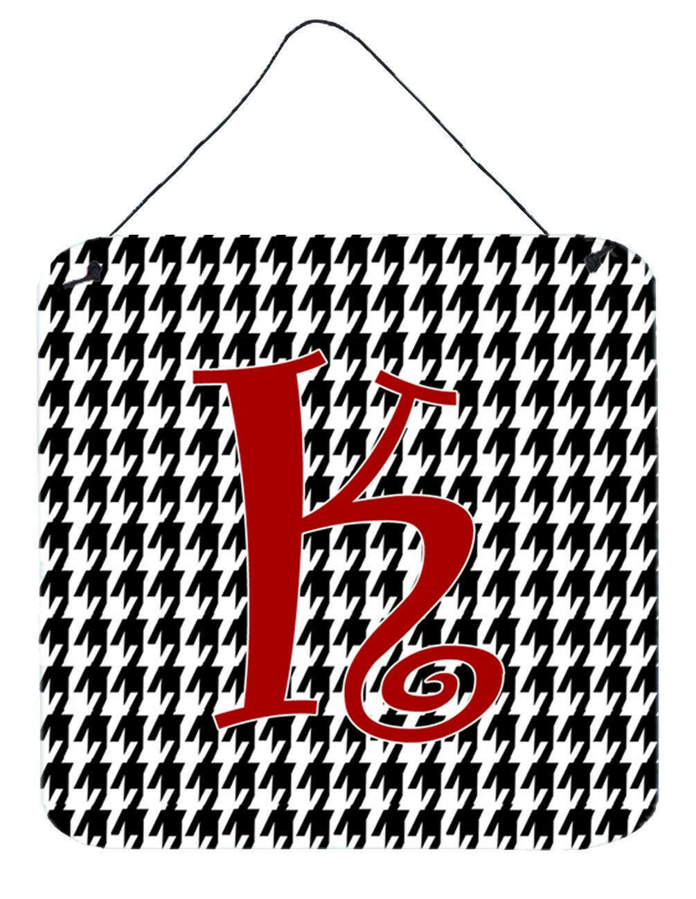 Letter K Initial Monogram - Houndstooth Black Wall or Door Hanging Prints by Caroline's Treasures