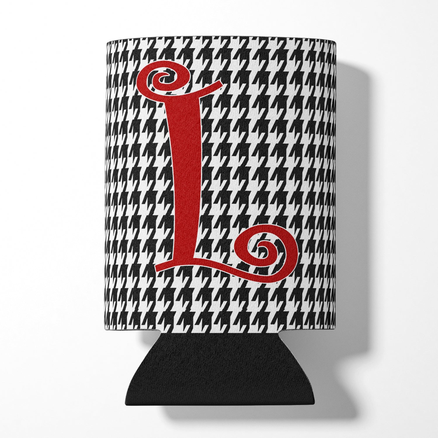 Letter L Initial Monogram - Houndstooth Black Can or Bottle Beverage Insulator Hugger.