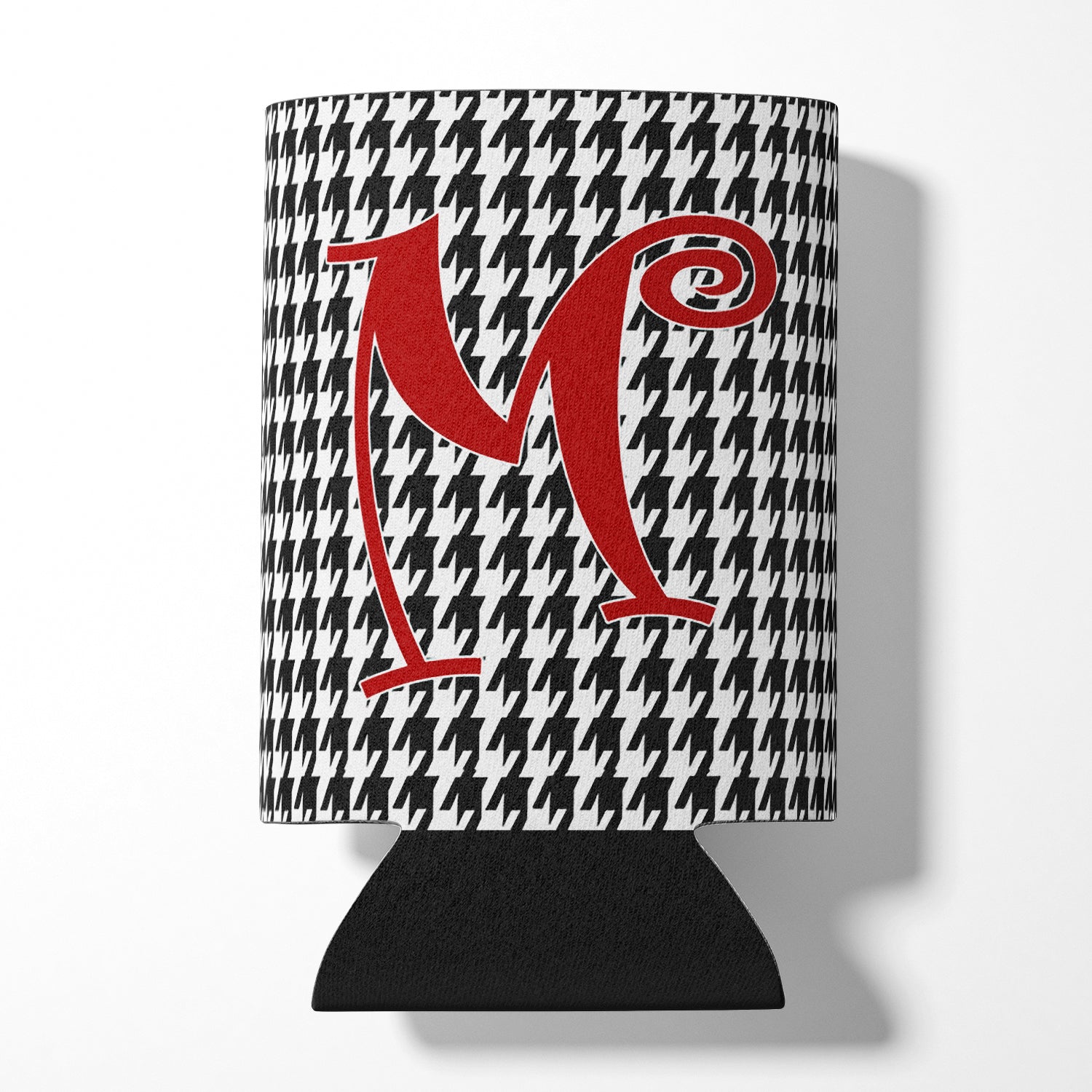 Letter M Initial Monogram - Houndstooth Black Can or Bottle Beverage Insulator Hugger.