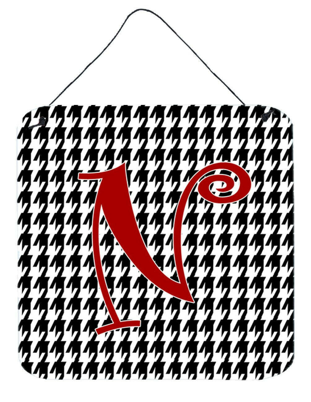 Letter N Initial Monogram - Houndstooth Black Wall or Door Hanging Prints by Caroline's Treasures