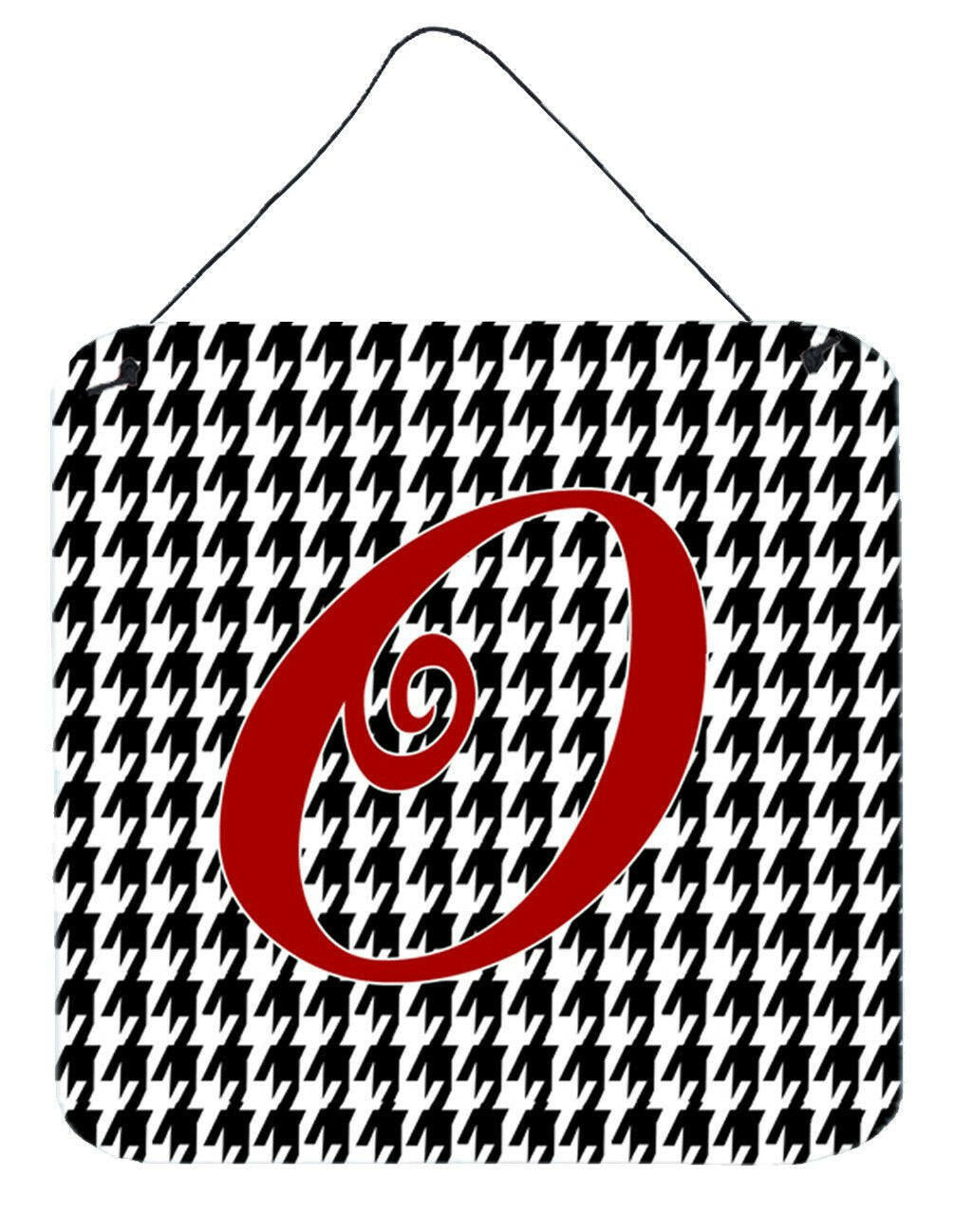 Letter O Initial Monogram - Houndstooth Black Wall or Door Hanging Prints by Caroline&#39;s Treasures