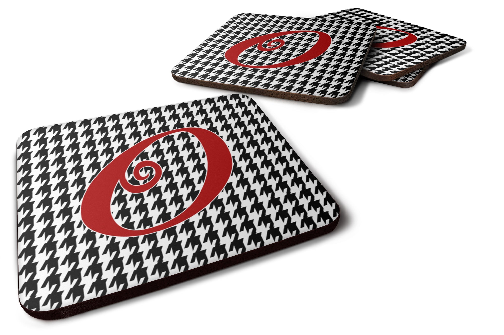 Set of 4 Monogram - Houndstooth Black Foam Coasters Initial Letter O - the-store.com