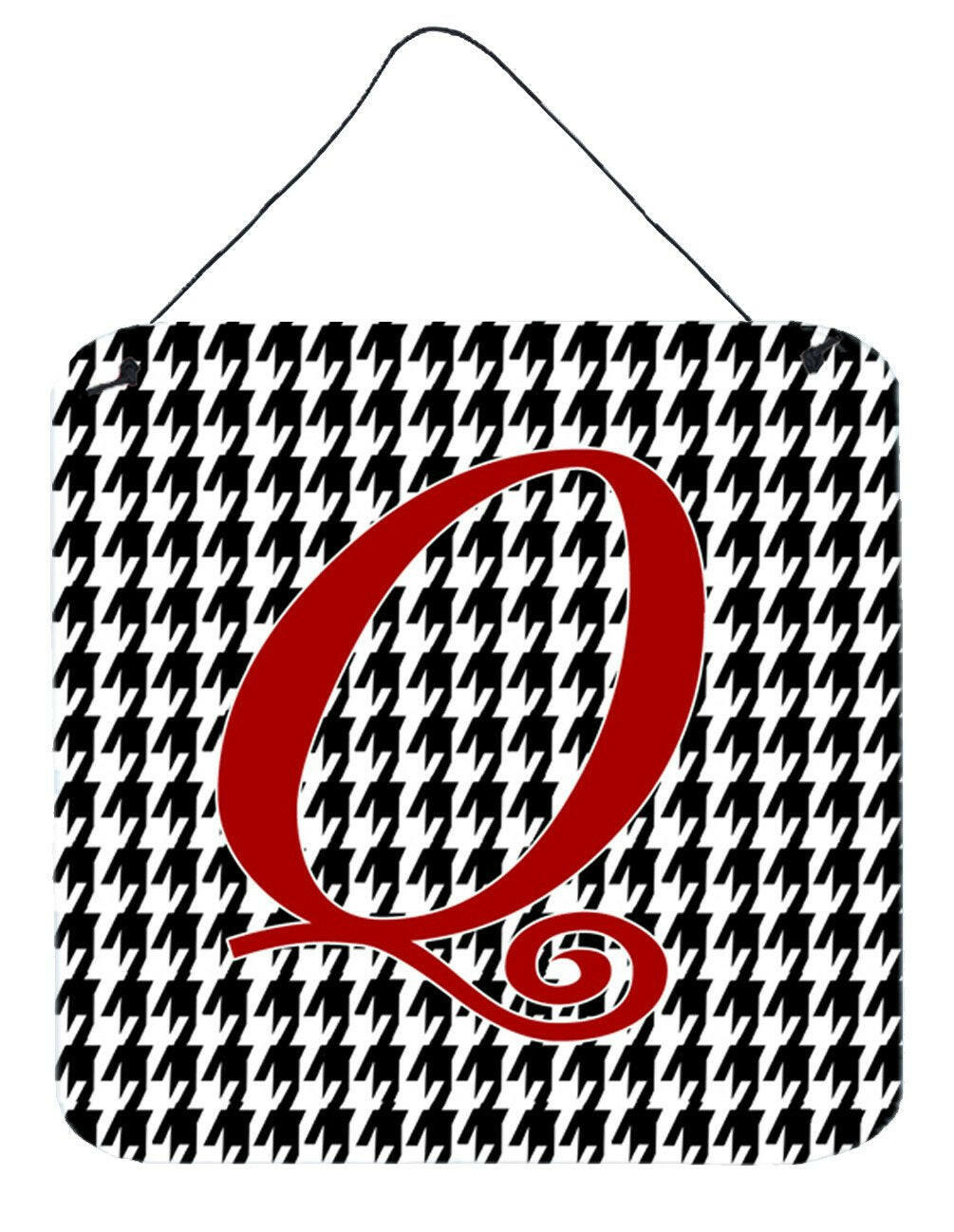 Letter Q Initial Monogram - Houndstooth Black Wall or Door Hanging Prints by Caroline's Treasures