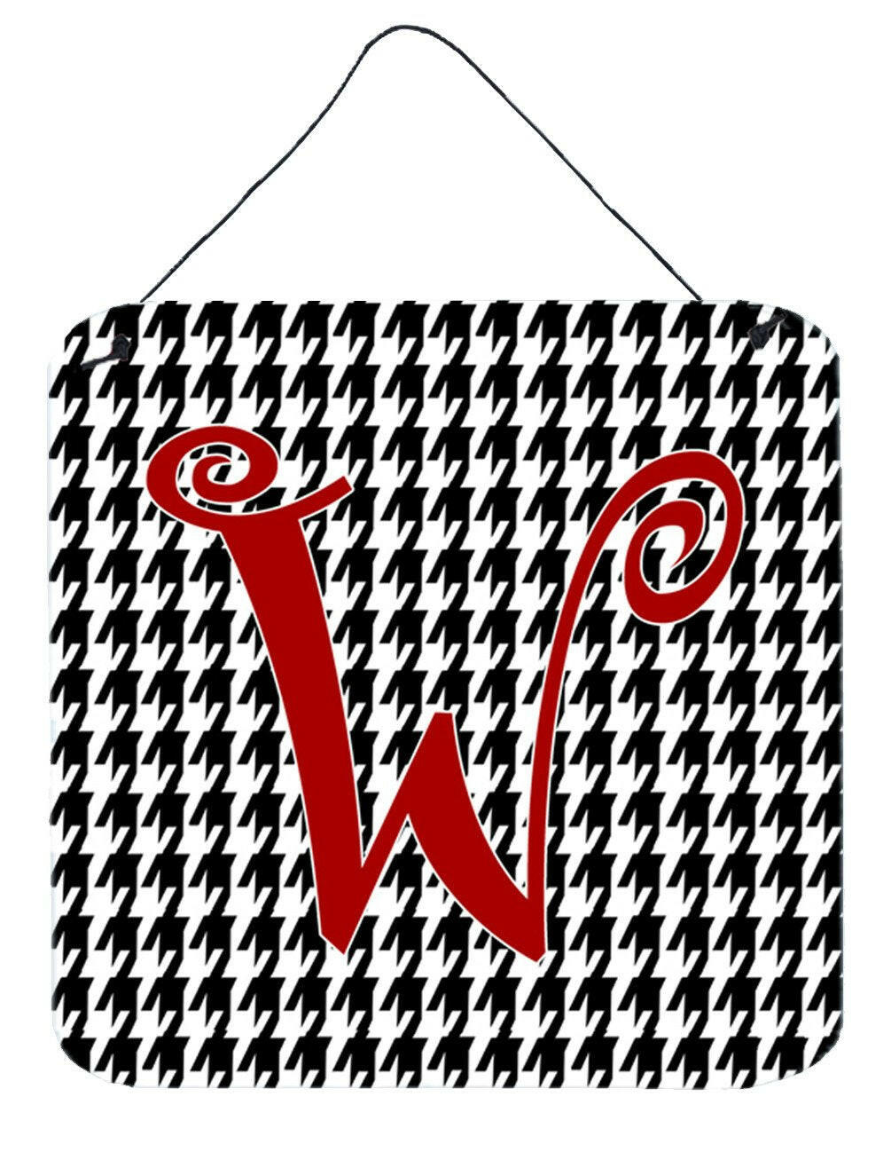 Letter W Initial Monogram - Houndstooth Black Wall or Door Hanging Prints by Caroline's Treasures