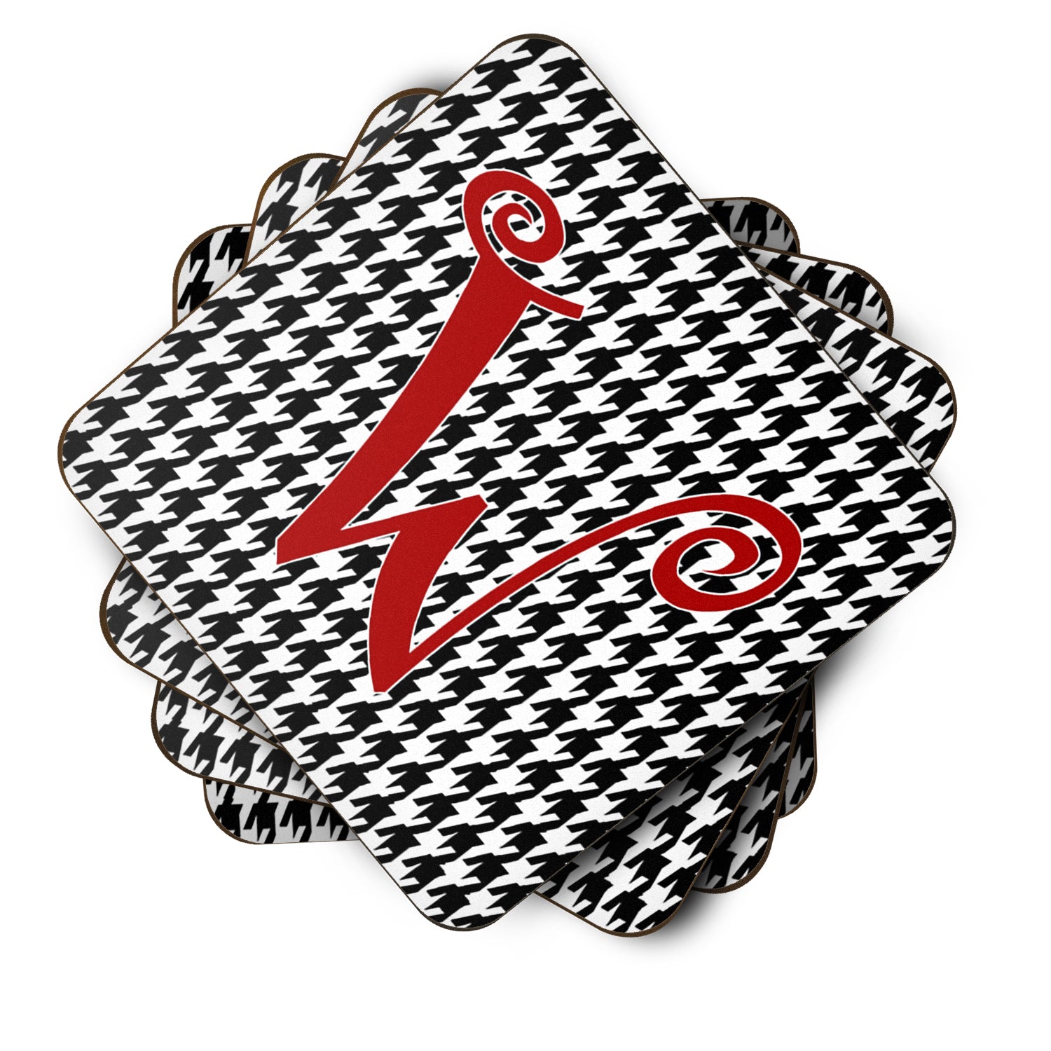 Set of 4 Monogram - Houndstooth Black Foam Coasters Initial Letter W - the-store.com