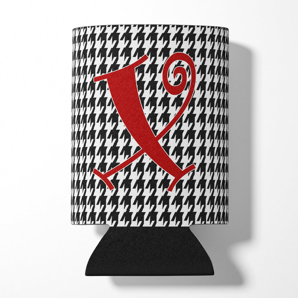 Letter X Initial Monogram - Houndstooth Black Can or Bottle Beverage Insulator Hugger.