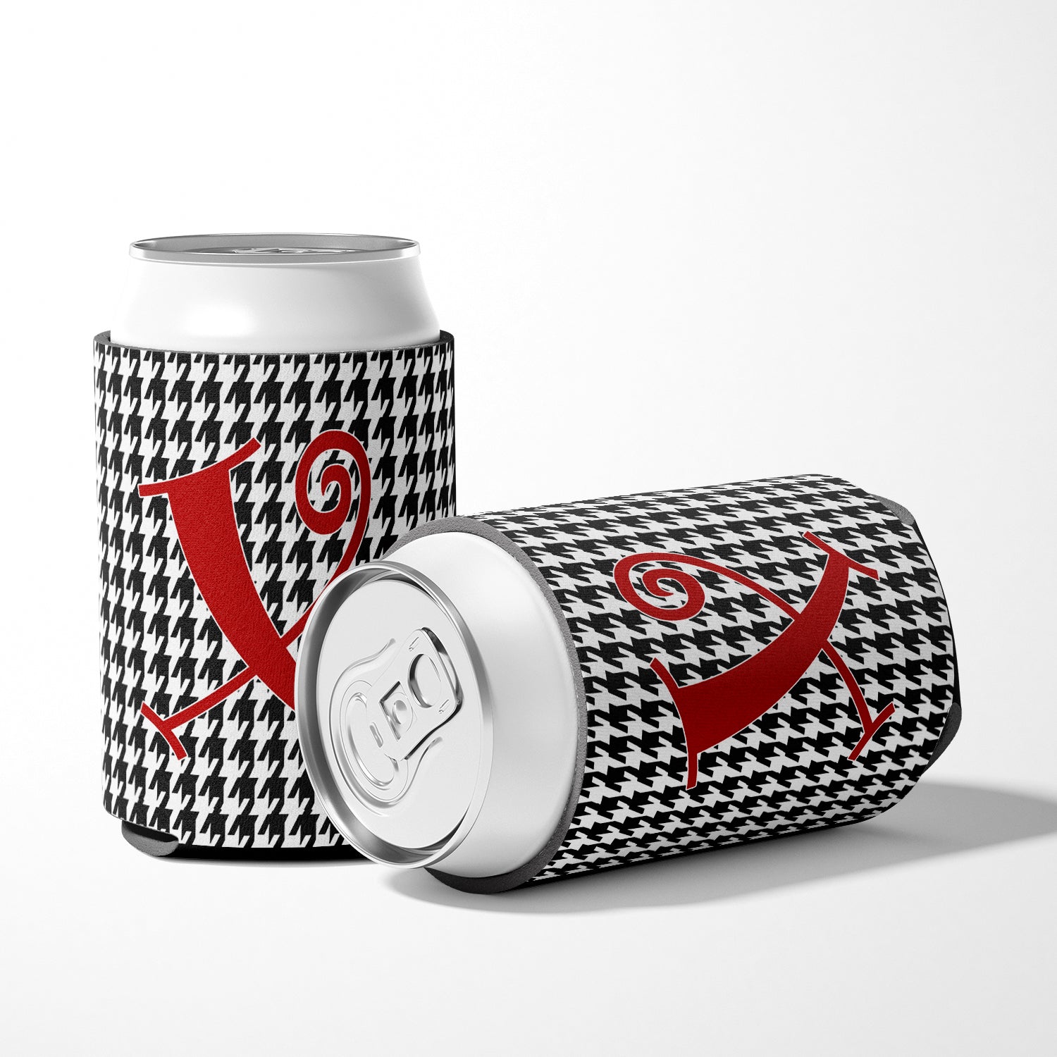 Letter X Initial Monogram - Houndstooth Black Can or Bottle Beverage Insulator Hugger.