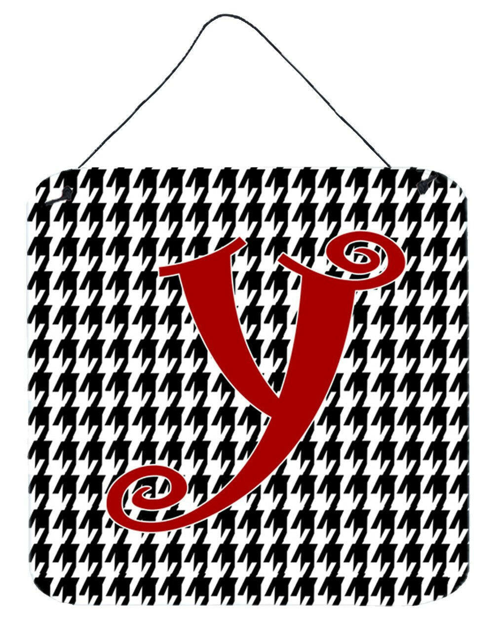 Letter Y Initial Monogram - Houndstooth Black Wall or Door Hanging Prints by Caroline&#39;s Treasures