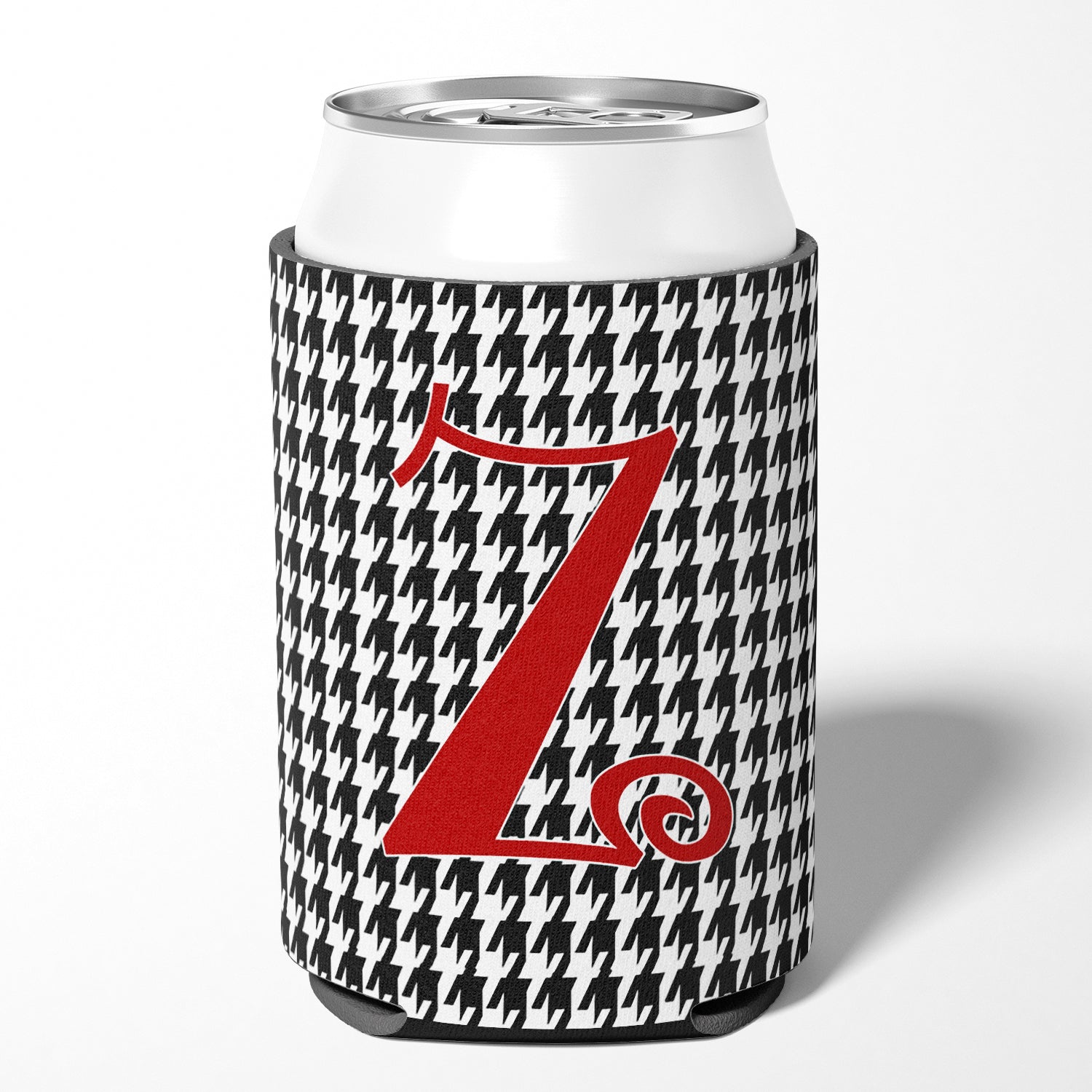 Letter Z Initial Monogram - Houndstooth Black Can or Bottle Beverage Insulator Hugger.