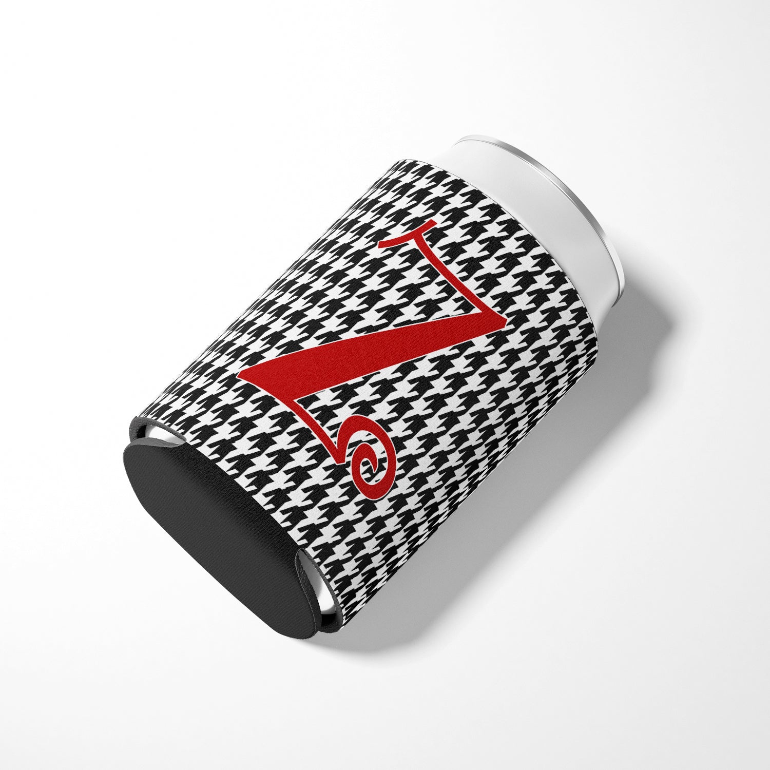 Letter Z Initial Monogram - Houndstooth Black Can or Bottle Beverage Insulator Hugger.