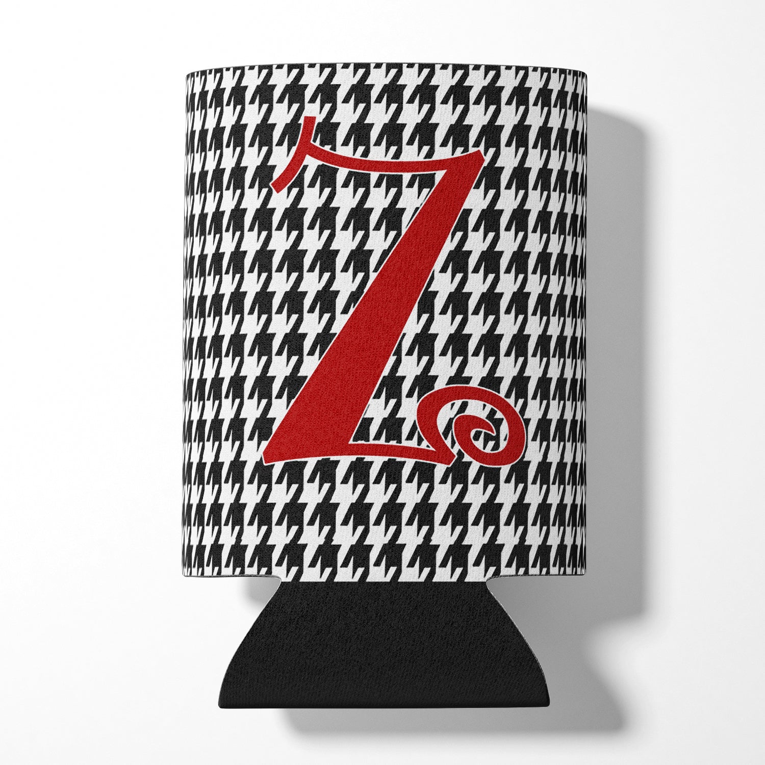 Letter Z Initial Monogram - Houndstooth Black Can or Bottle Beverage Insulator Hugger.