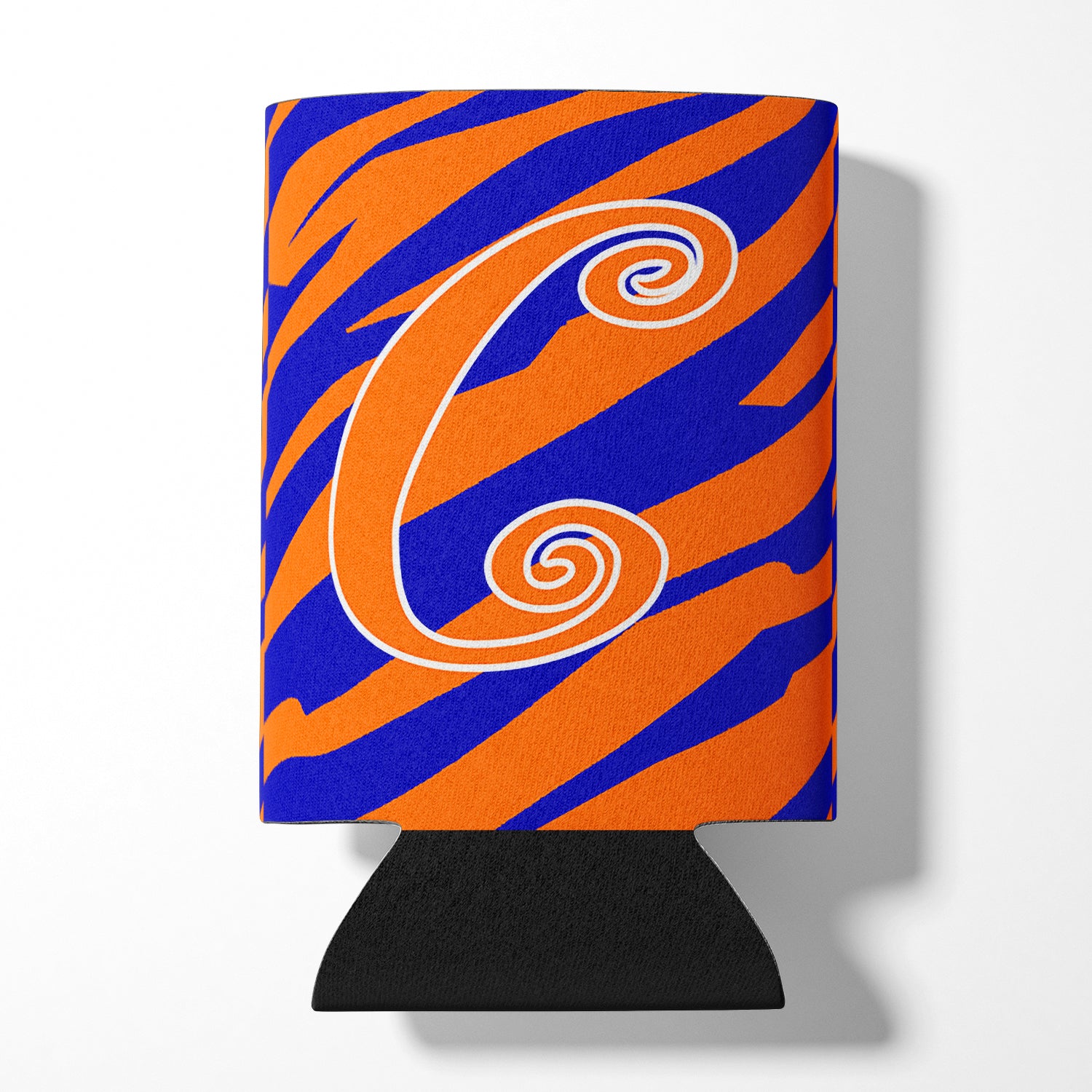 Letter C Initial Monogram - Tiger Stripe Blue and Orange Can Beverage Insulator Hugger.