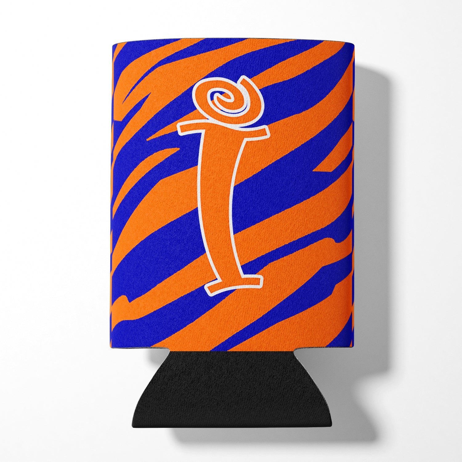 Letter I Initial Monogram - Tiger Stripe Blue and Orange Can Beverage Insulator Hugger.