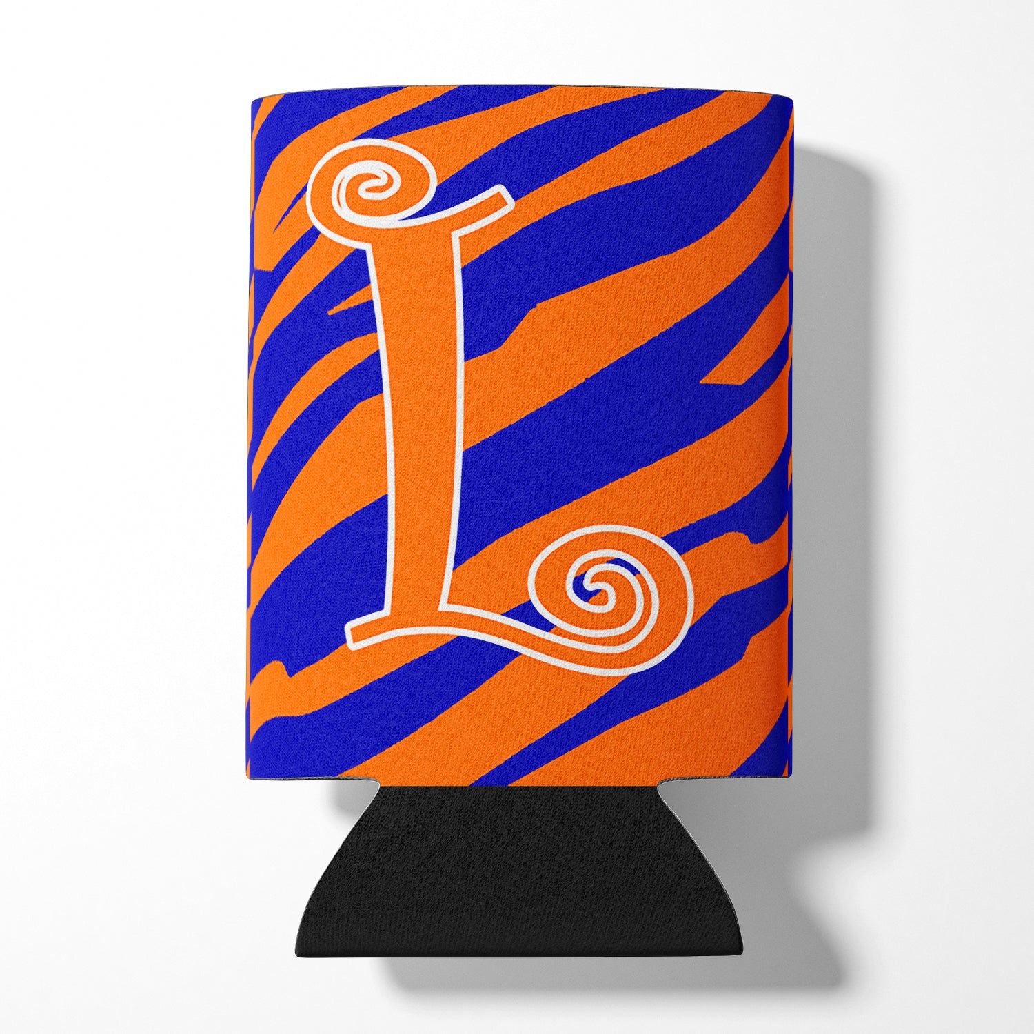 Letter L Initial Monogram - Tiger Stripe Blue and Orange Can Beverage Insulator Hugger.