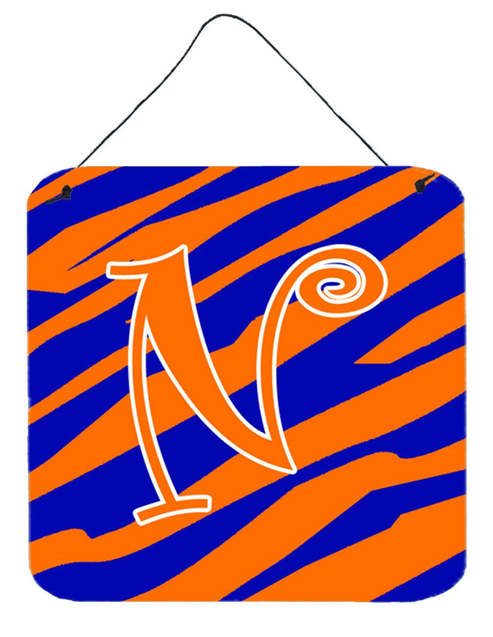 Letter N Initial Tiger Stripe Blue and Orange Wall or Door Hanging Prints by Caroline's Treasures