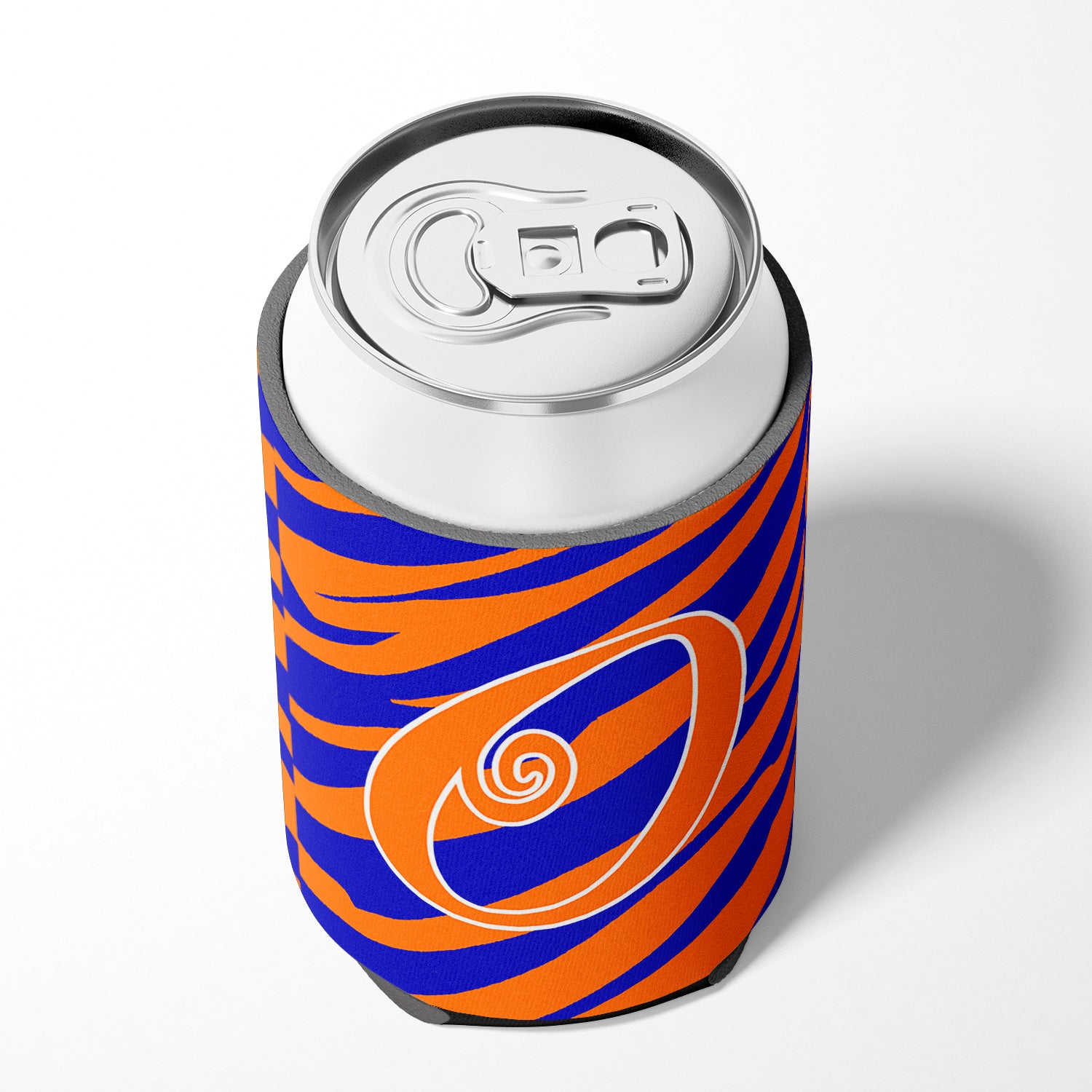 Letter O Initial Monogram - Tiger Stripe Blue and Orange Can Beverage Insulator Hugger.