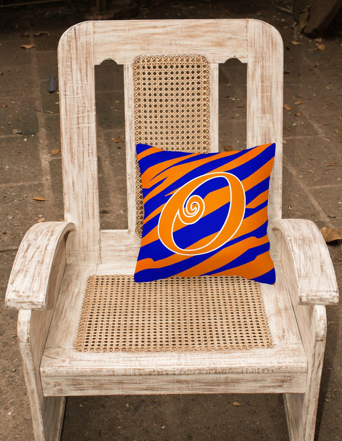 Monogram Initial O Tiger Stripe Blue and Orange Decorative Canvas Fabric Pillow - the-store.com