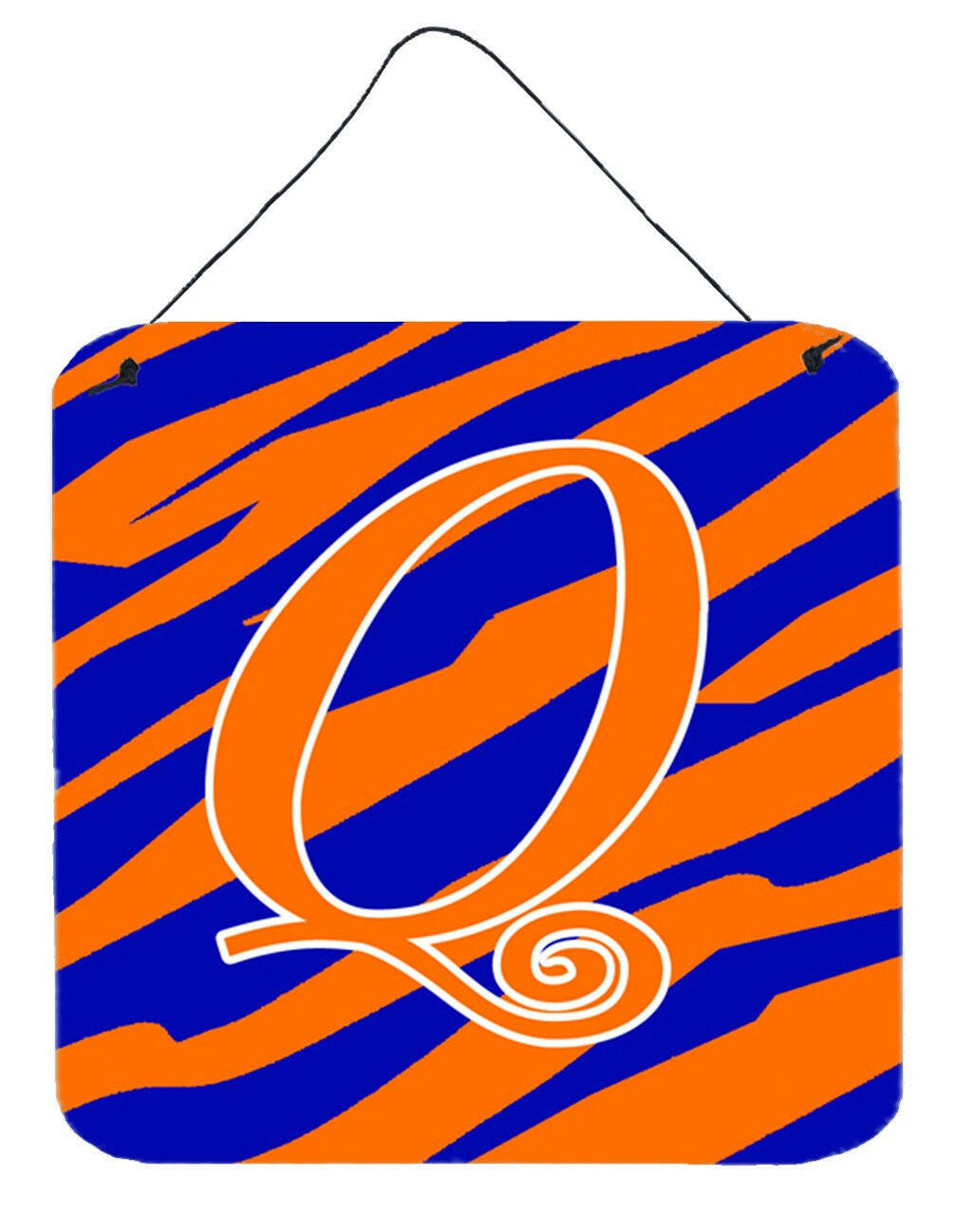 Letter Q Initial Tiger Stripe Blue and Orange Wall or Door Hanging Prints by Caroline's Treasures