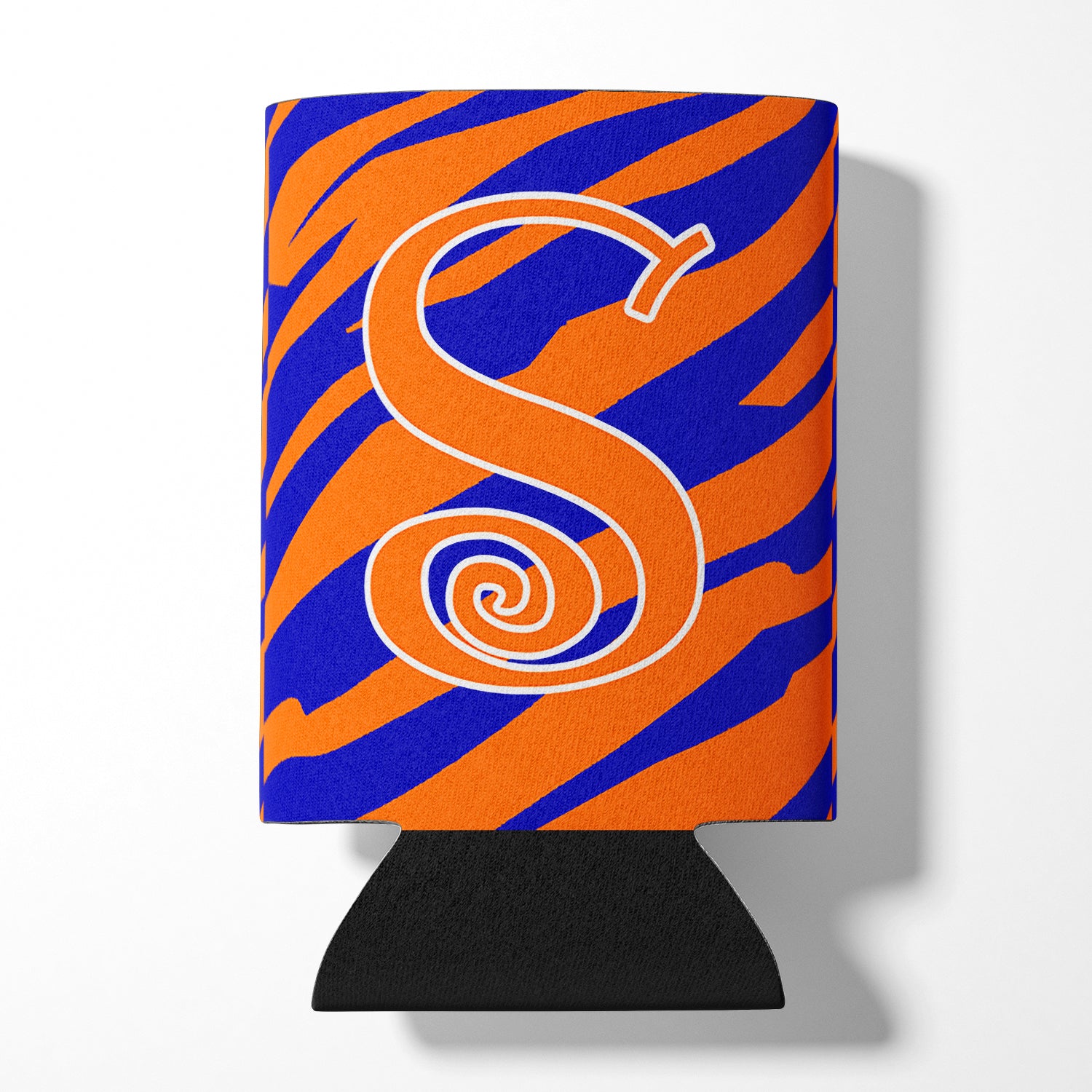 Letter S Initial Monogram - Tiger Stripe Blue and Orange Can Beverage Insulator Hugger.