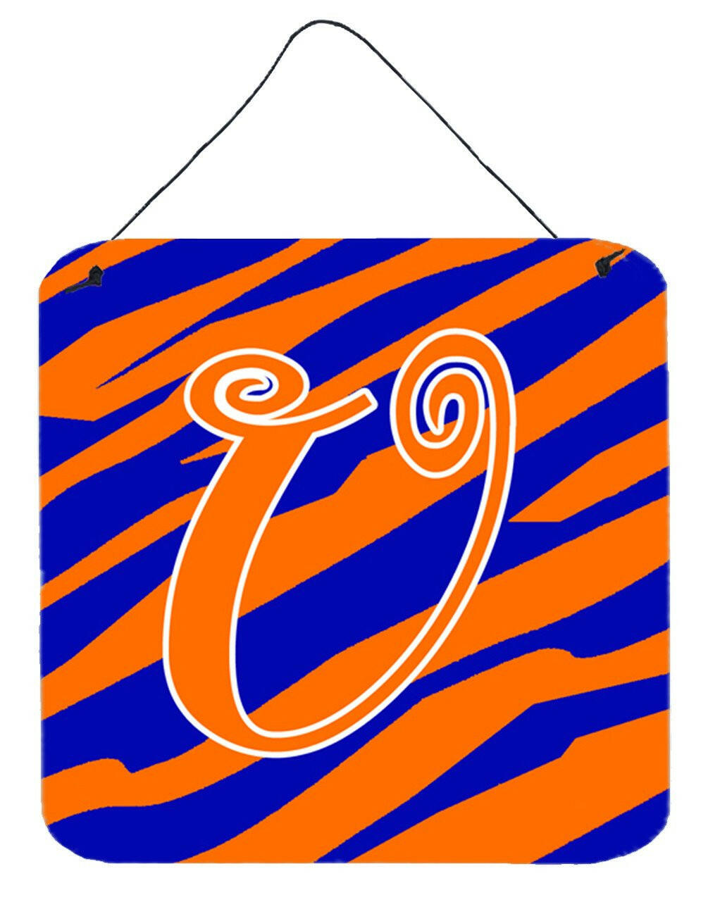 Letter U Initial  Tiger Stripe Blue and Orange Wall or Door Hanging Prints by Caroline's Treasures