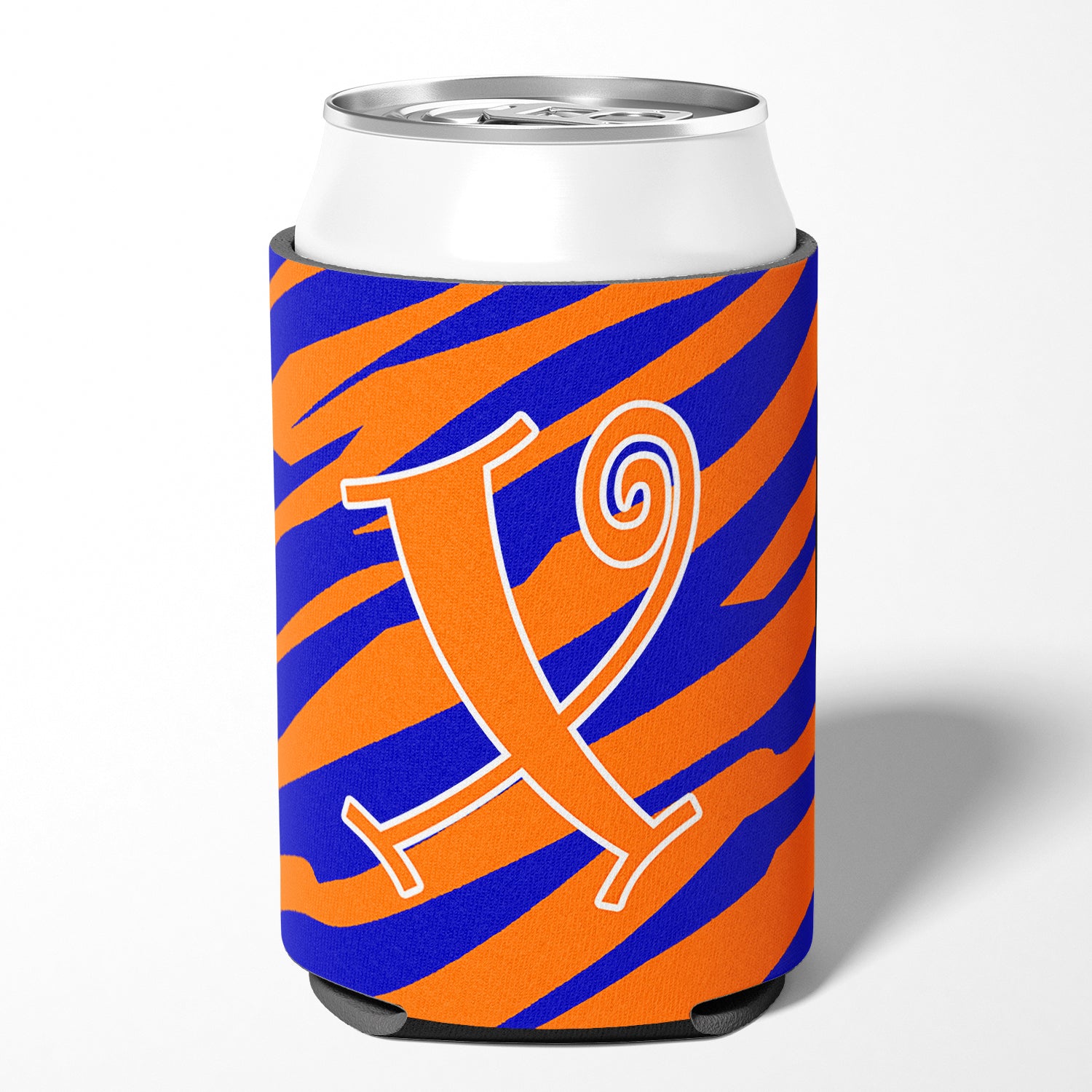 Letter X Initial Monogram - Tiger Stripe Blue and Orange Can Beverage Insulator Hugger.