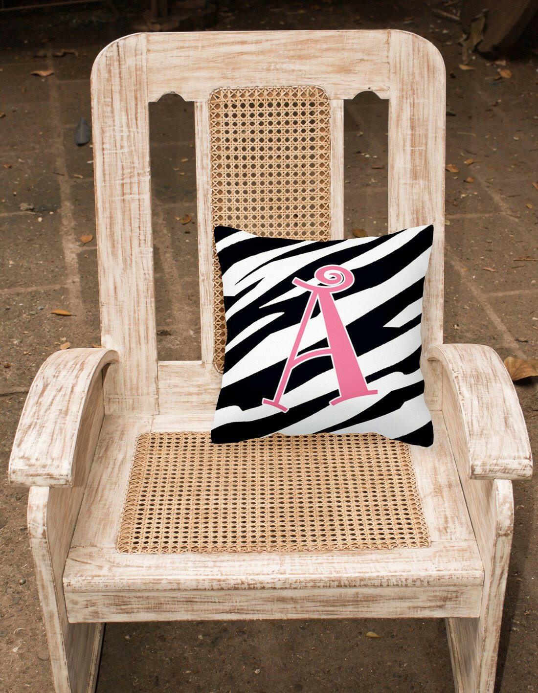 Letter A Monogram - Zebra Stripe and Pink Fabric Decorative Pillow CJ1037-APW1414 - the-store.com