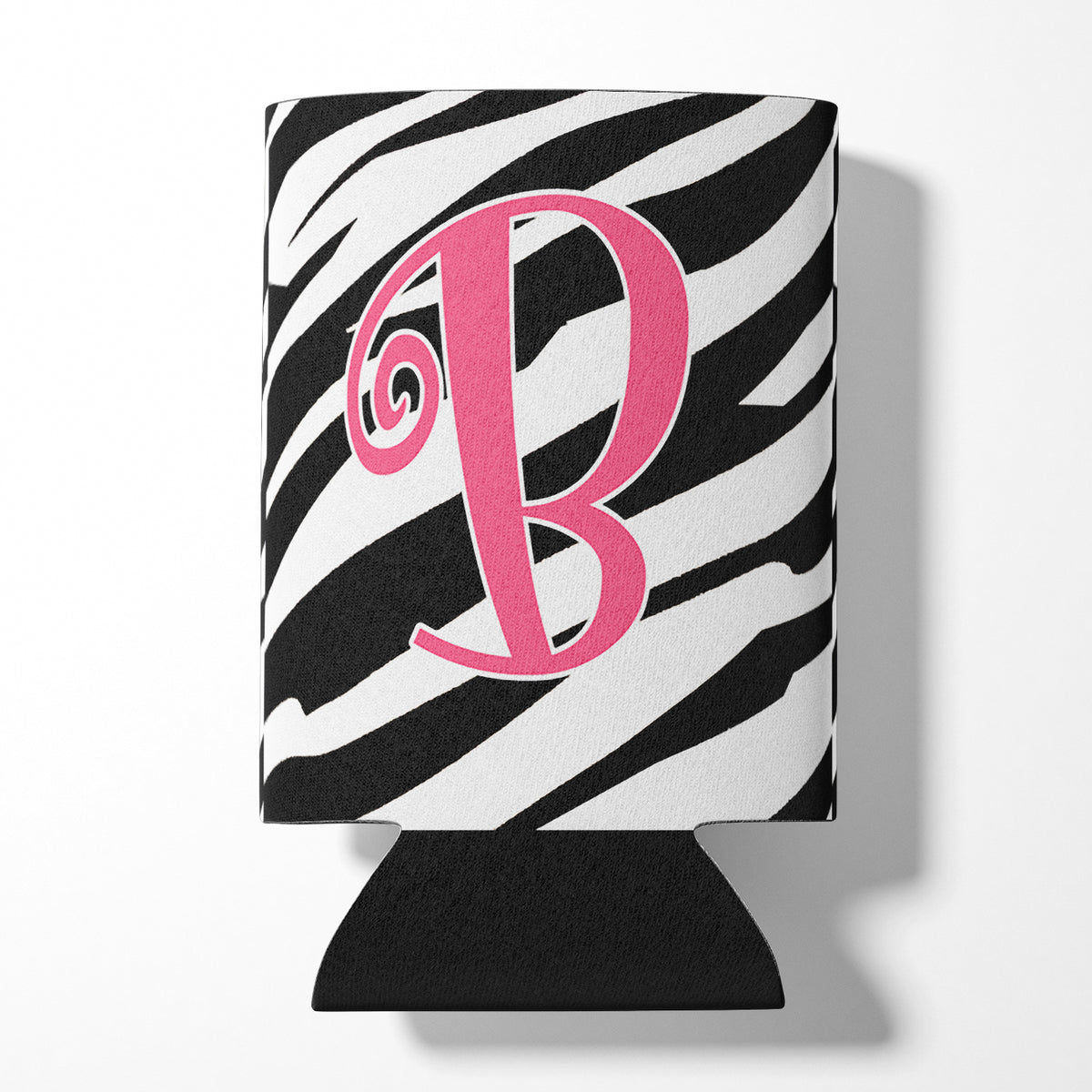 Letter B Initial Monogram - Zebra Stripe and Pink Can or Bottle Beverage Insulator Hugger.