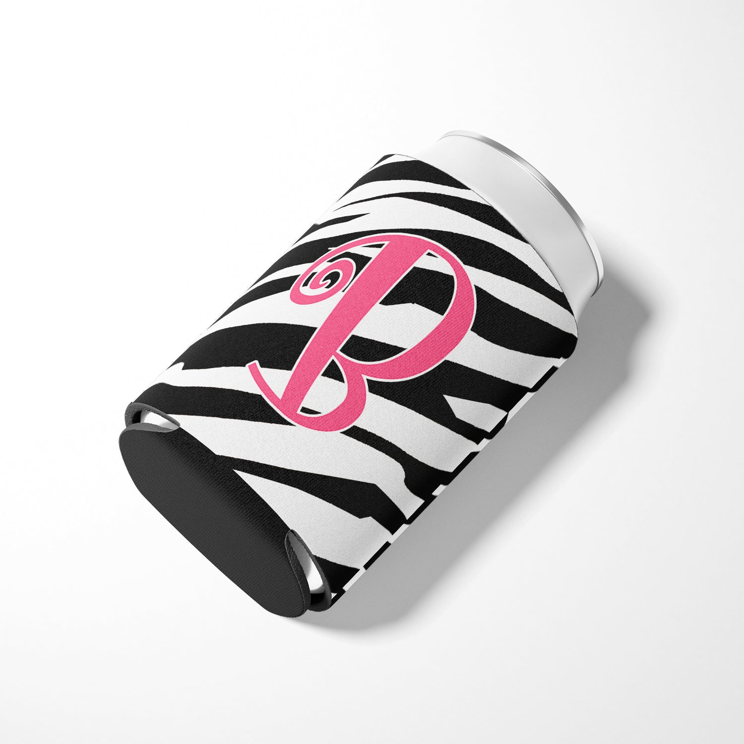 Letter B Initial Monogram - Zebra Stripe and Pink Can or Bottle Beverage Insulator Hugger.