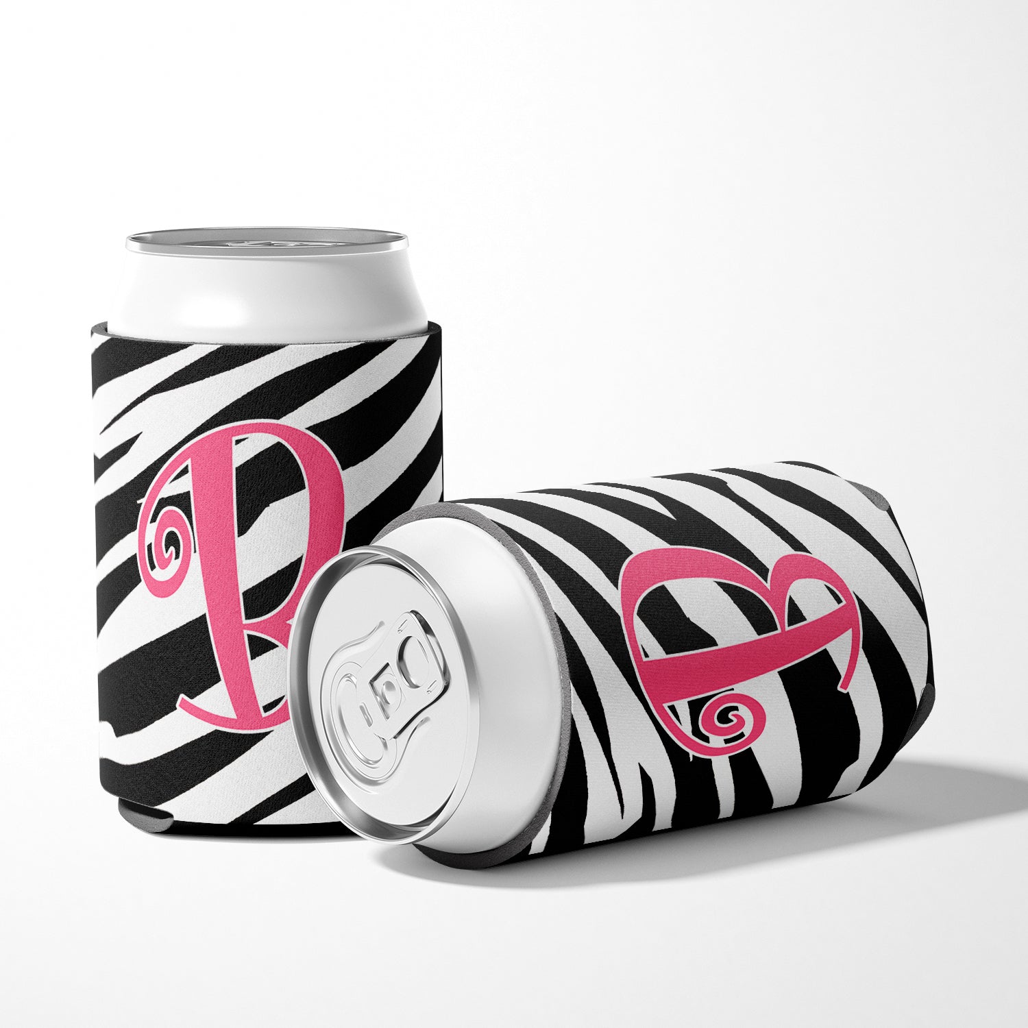 Letter B Initial Monogram - Zebra Stripe and Pink Can or Bottle Beverage Insulator Hugger.