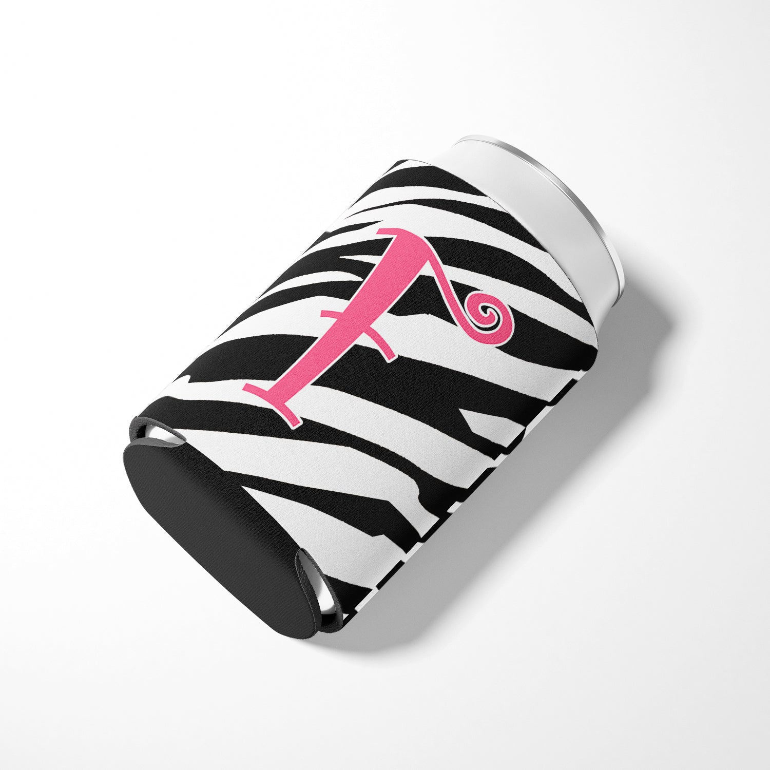 Letter F Initial Monogram - Zebra Stripe and Pink Can or Bottle Beverage Insulator Hugger.