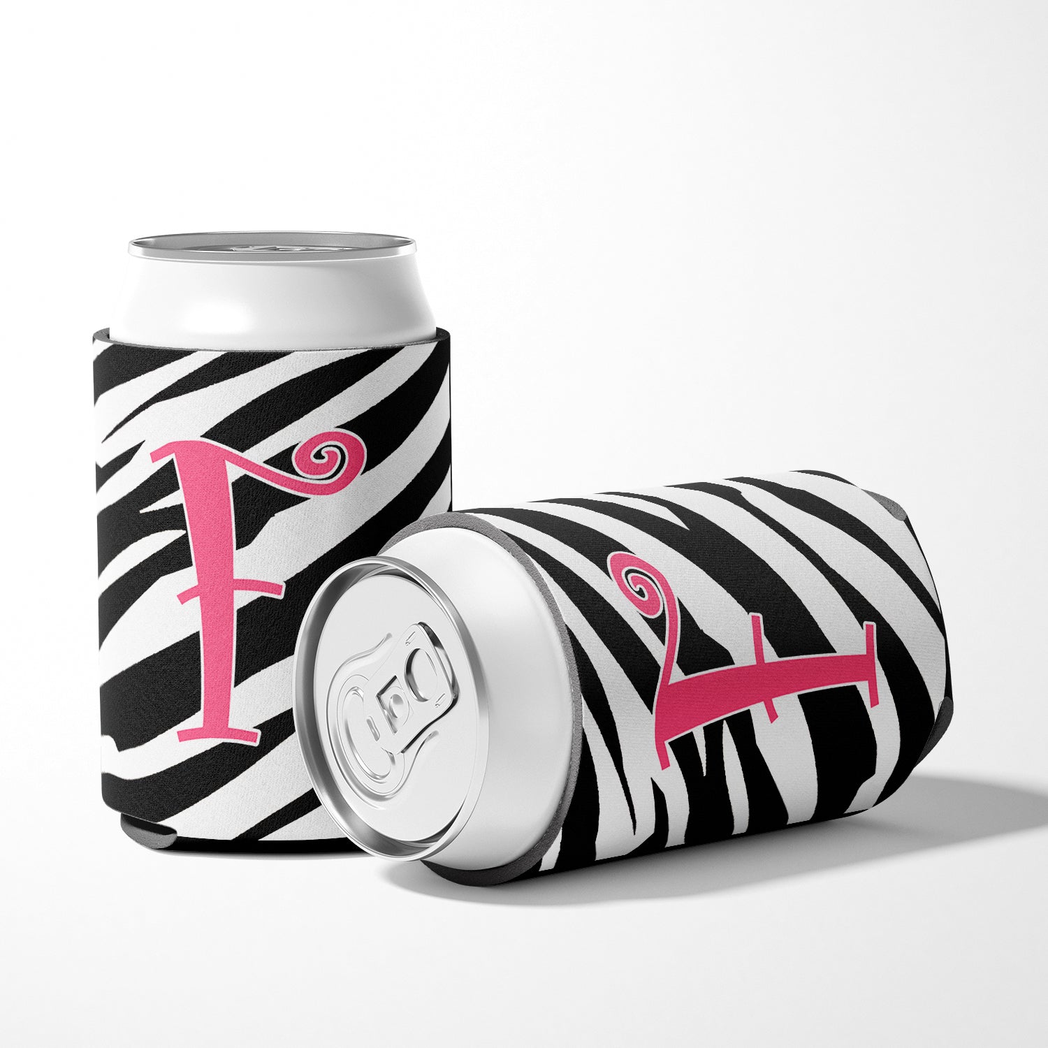 Letter F Initial Monogram - Zebra Stripe and Pink Can or Bottle Beverage Insulator Hugger.