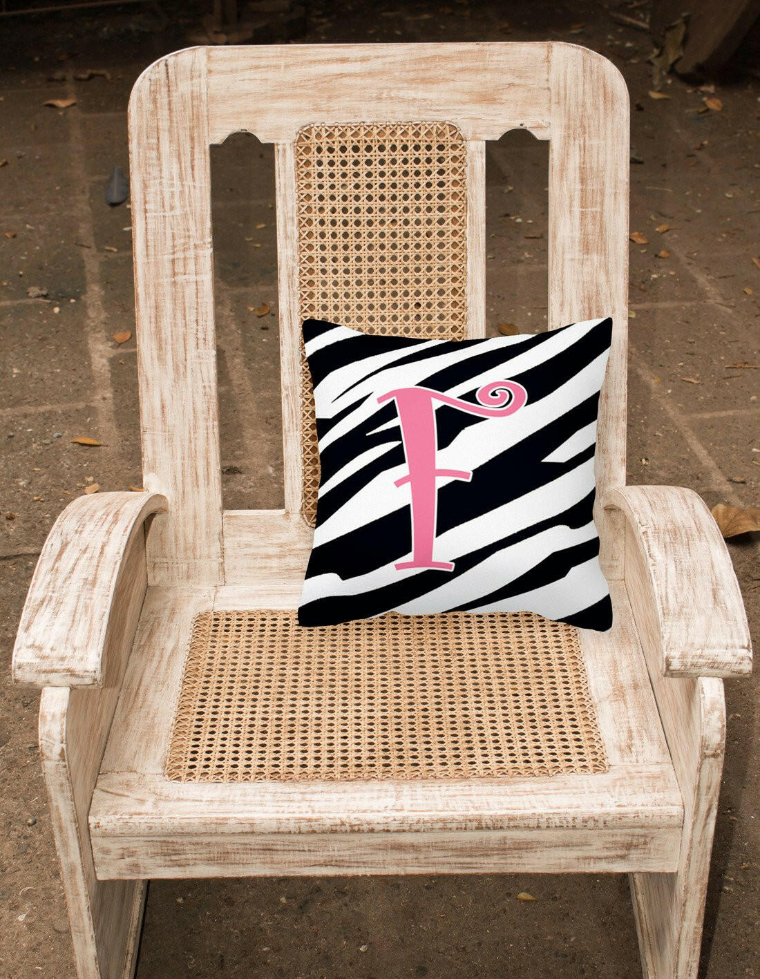 Monogram Initial F Zebra Stripe and Pink Decorative Canvas Fabric Pillow CJ1037 - the-store.com