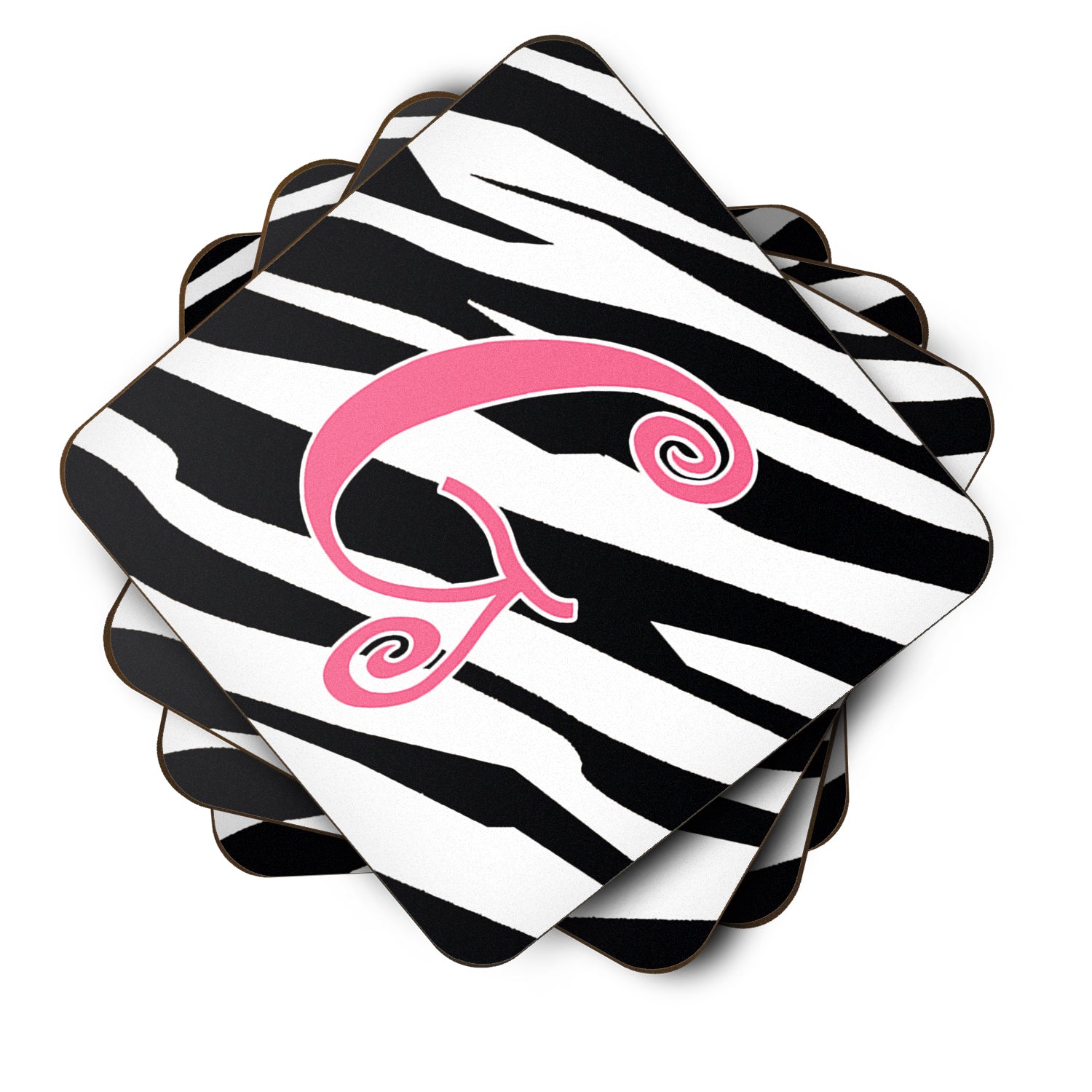 Set of 4 Monogram - Zebra Stripe and Pink Foam Coasters Initial Letter G - the-store.com