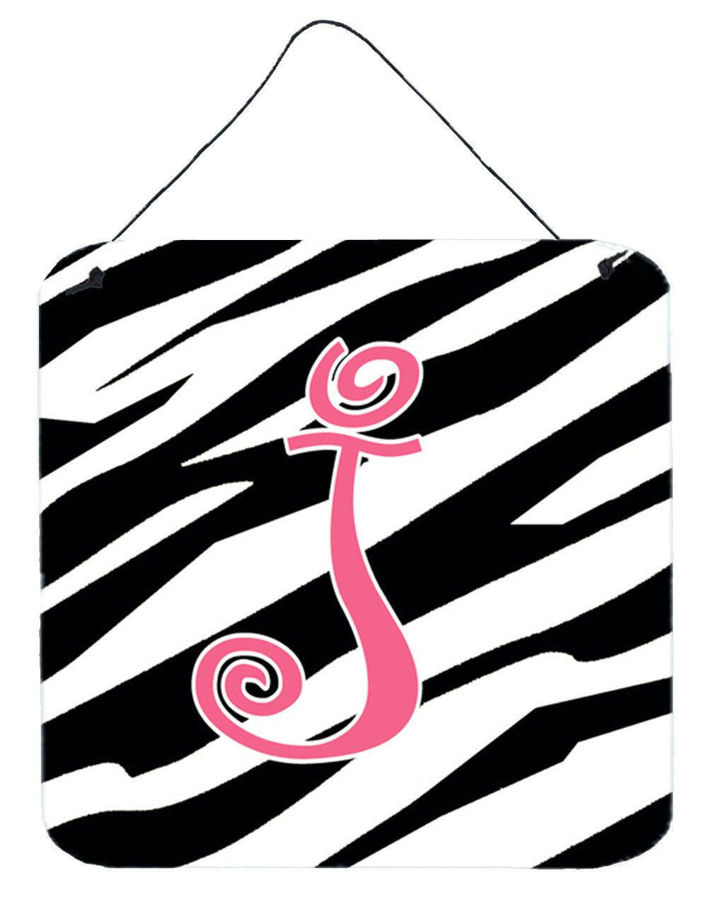 Letter J Initial Zebra Stripe and Pink Wall or Door Hanging Prints by Caroline&#39;s Treasures