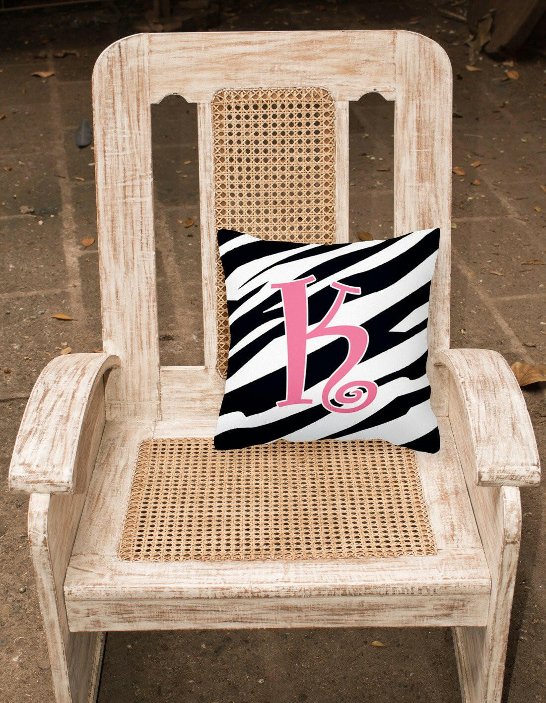 Monogram Initial K Zebra Stripe and Pink Decorative Canvas Fabric Pillow CJ1037 - the-store.com