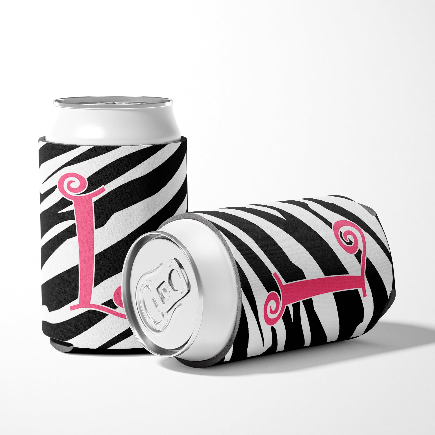 Letter L Initial Monogram - Zebra Stripe and Pink Can or Bottle Beverage Insulator Hugger.