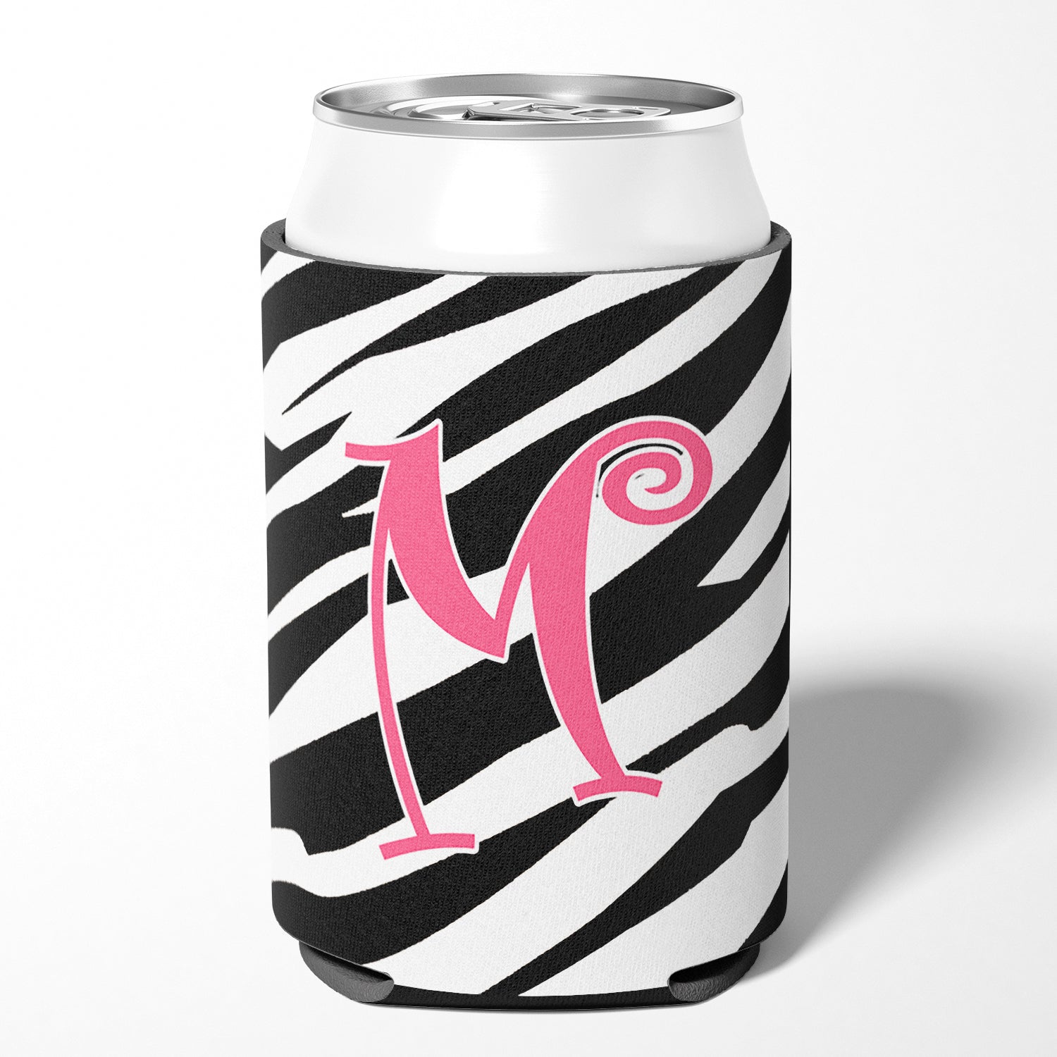 Letter M Initial Monogram - Zebra Stripe and Pink Can or Bottle Beverage Insulator Hugger.