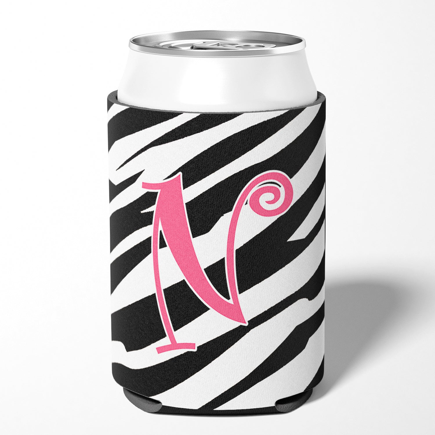 Letter N Initial Monogram - Zebra Stripe and Pink Can or Bottle Beverage Insulator Hugger.