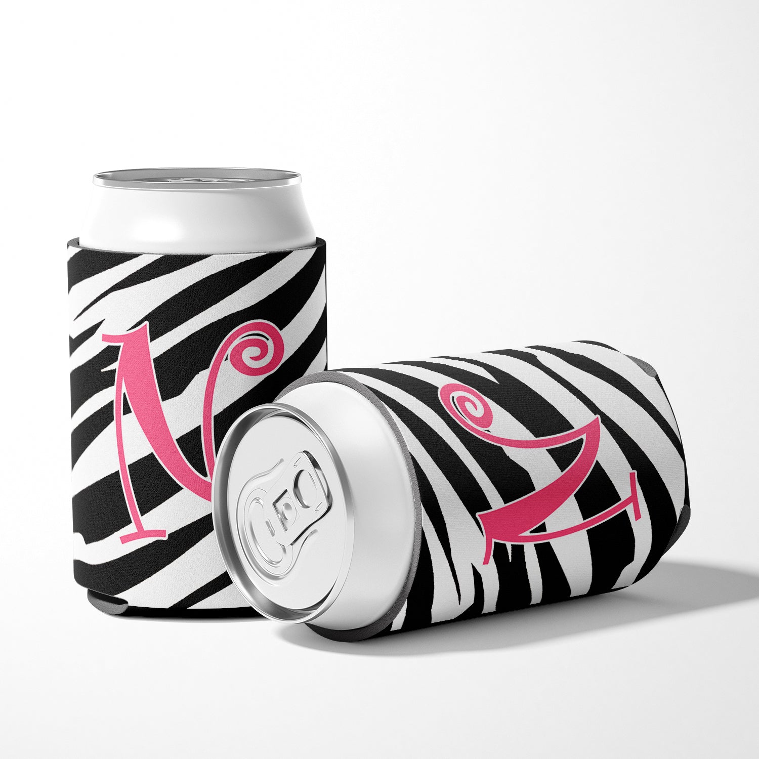 Letter N Initial Monogram - Zebra Stripe and Pink Can or Bottle Beverage Insulator Hugger.