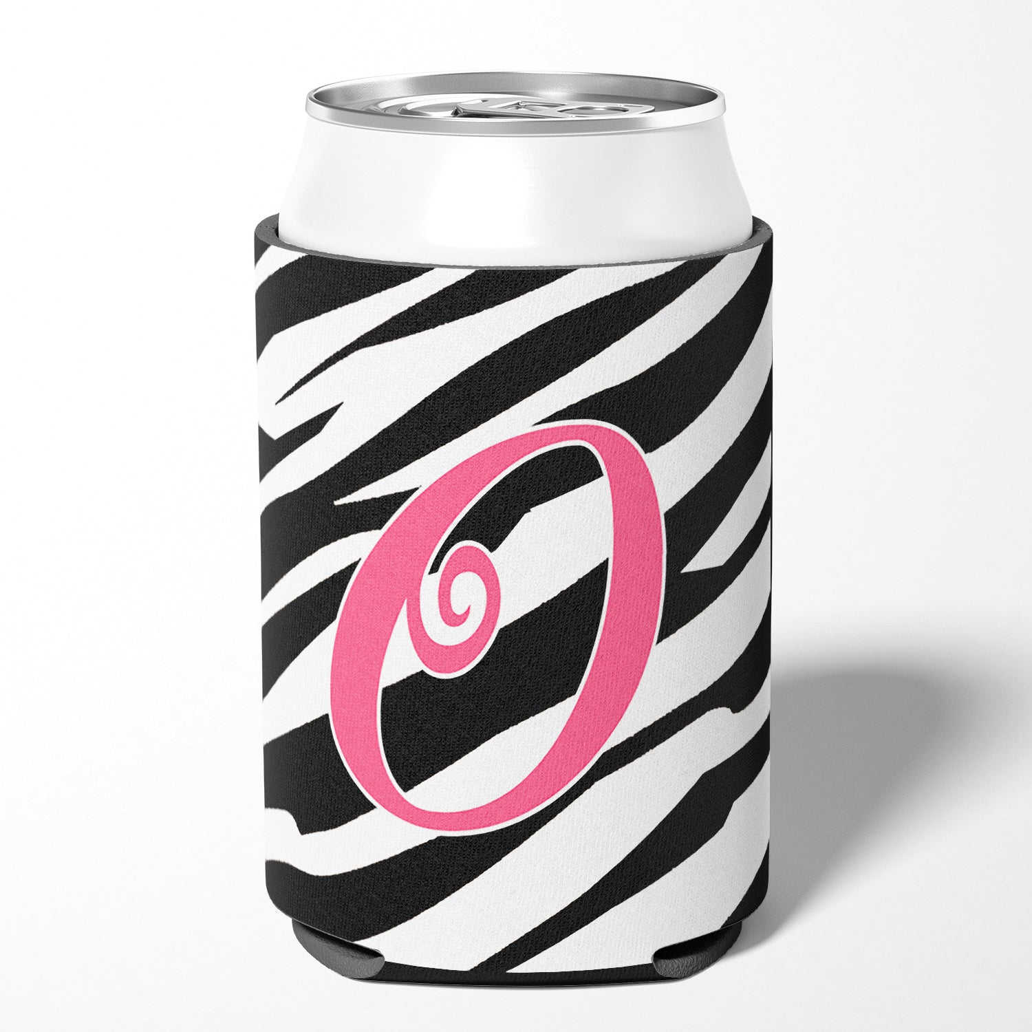 Letter O Initial Monogram - Zebra Stripe and Pink Can or Bottle Beverage Insulator Hugger.